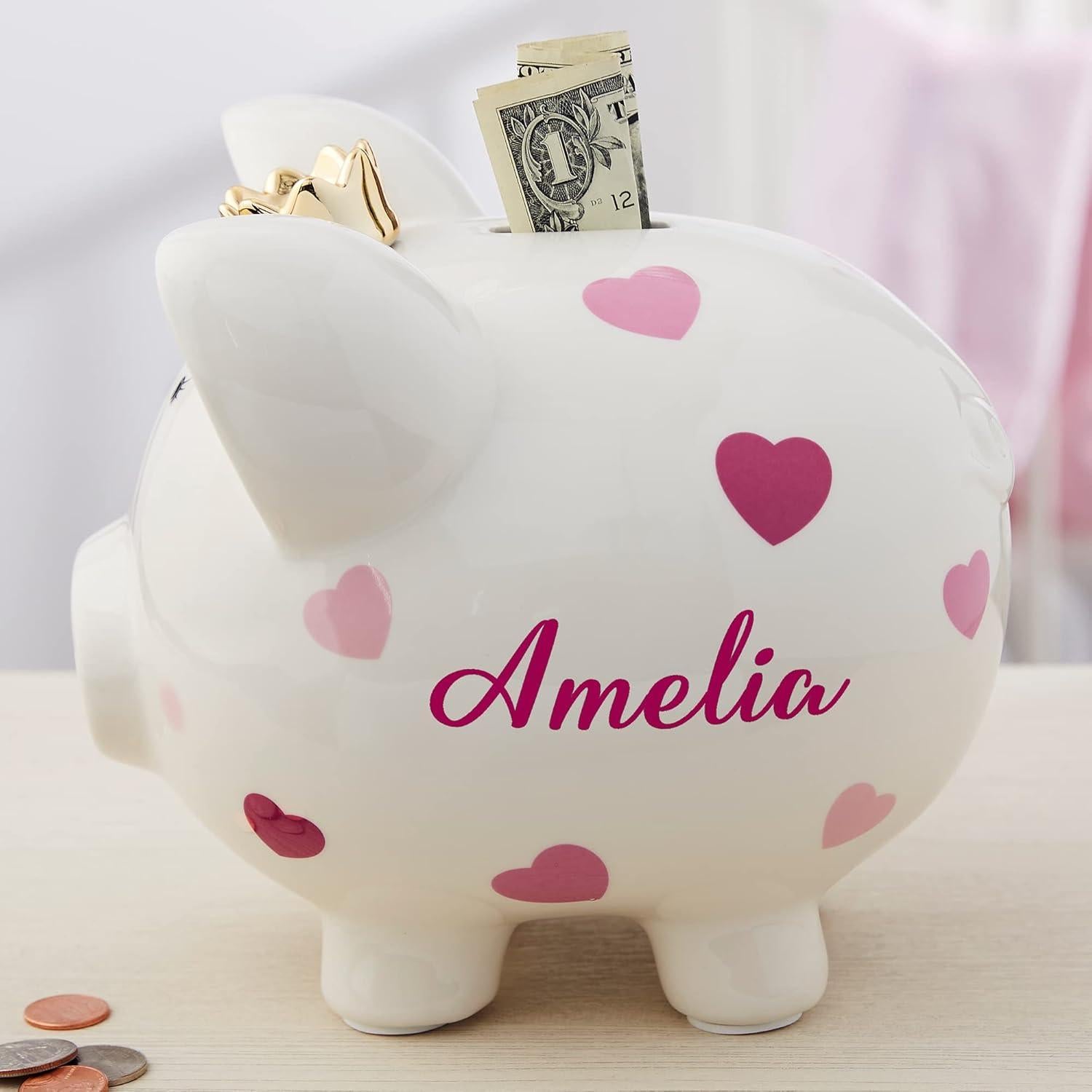 Alcancía Personalizada Cerámica Rosa con Lunares - 50.8 cm