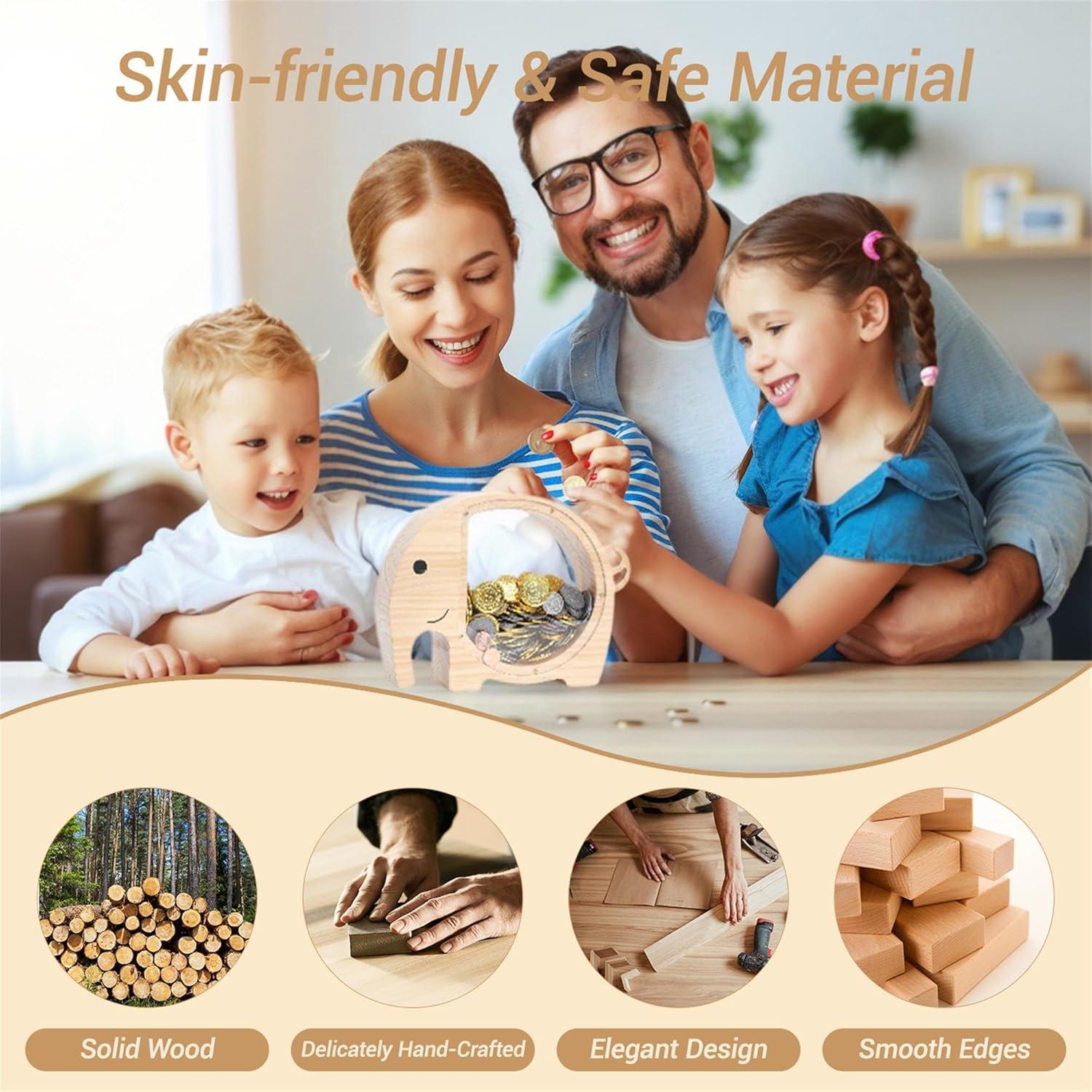 Alcancía de Madera Natural CMBCCNBS 25.4x21 cm para Niños