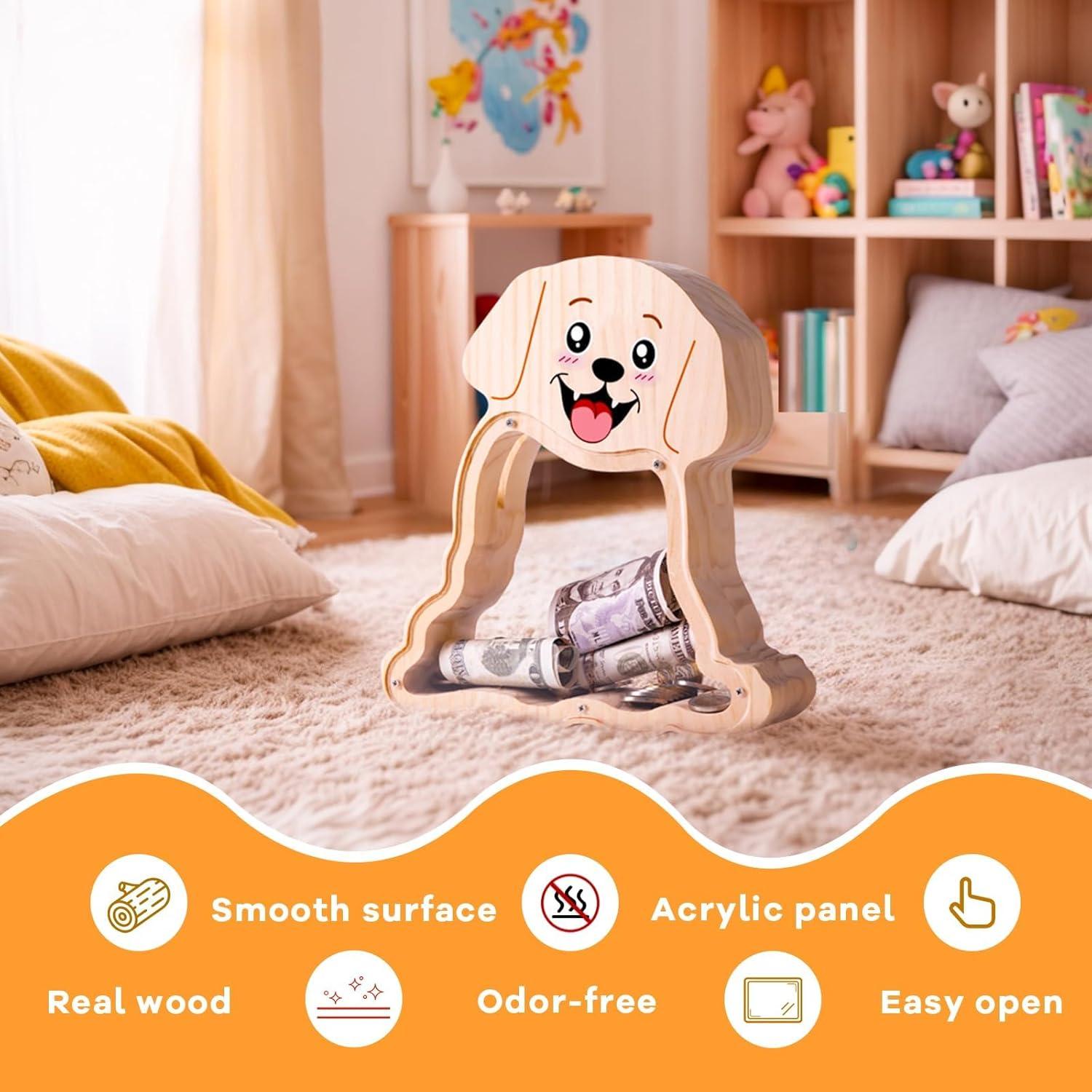 Hucha de Madera Grande Uniwooder Perro Personalizable 22x22cm