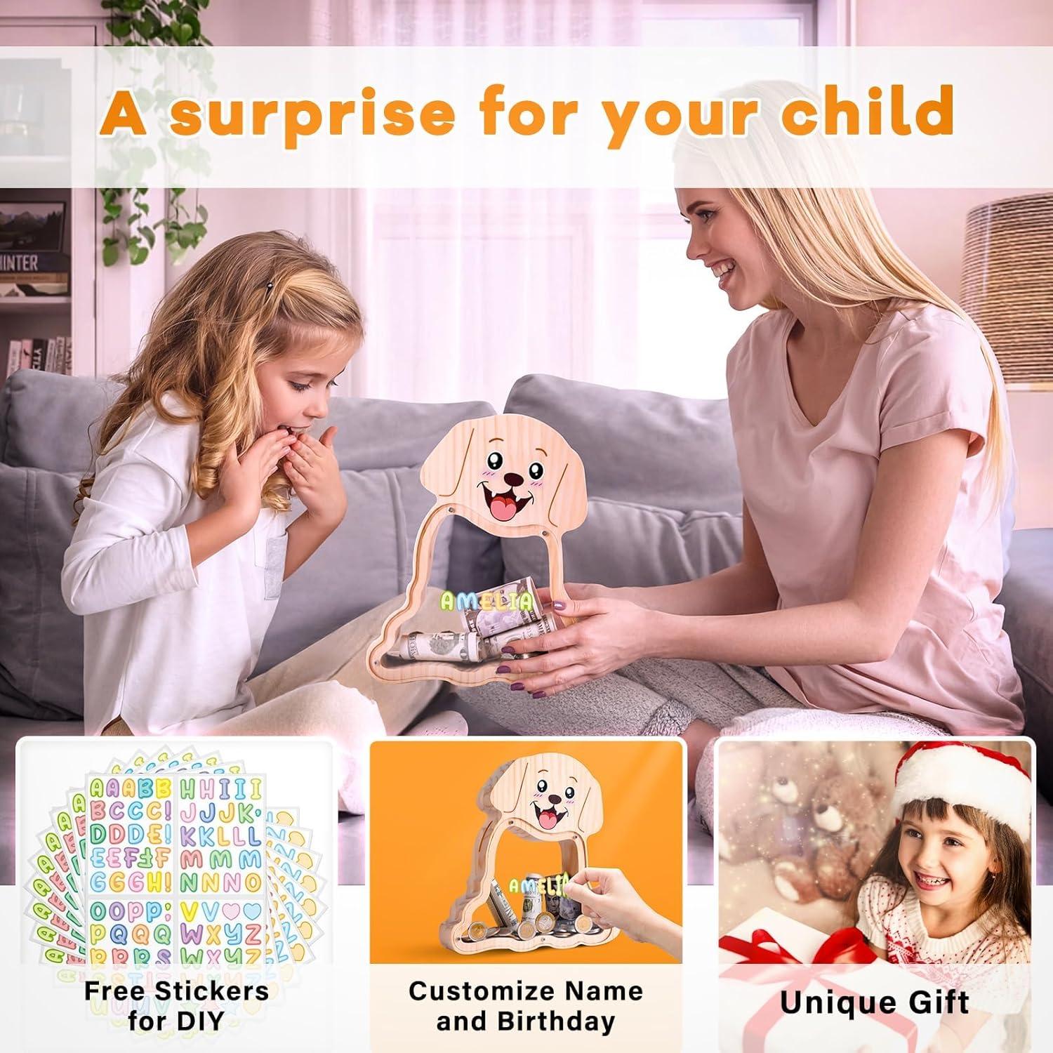 Hucha de Madera Grande Uniwooder Perro Personalizable 22x22cm