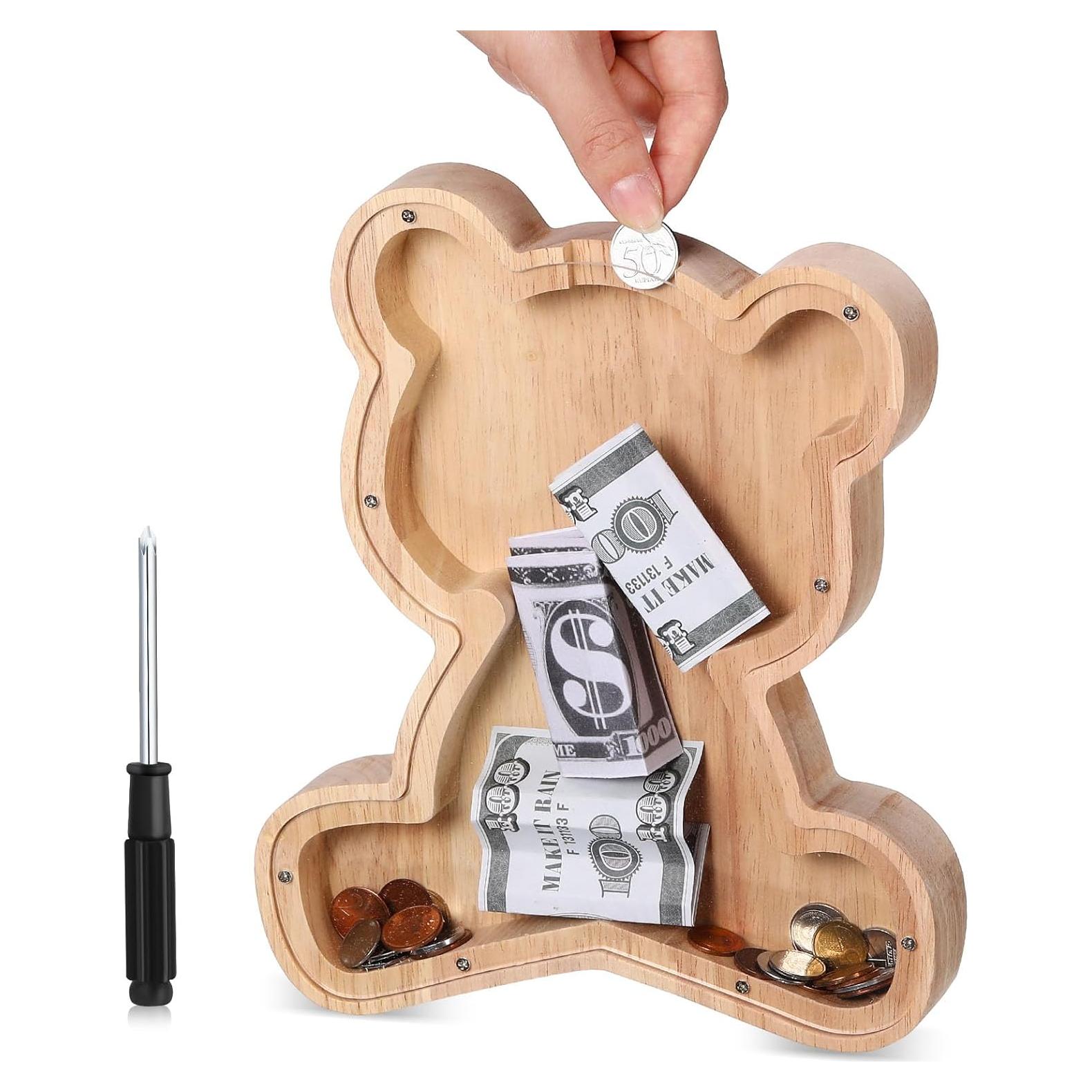 Hucha de Madera Oso Tioncy 25 cm con Destornillador Acrílico