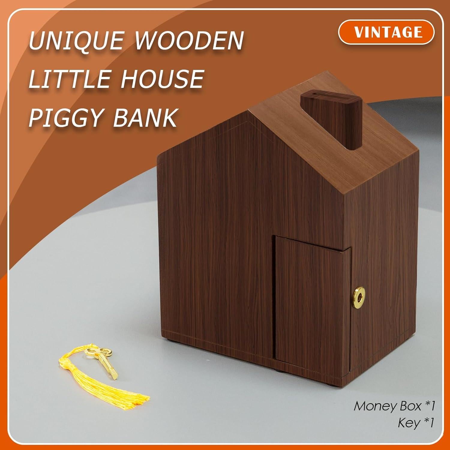 Banco de Monedas de Madera Vintage FMYSUSUXY 15x10x18cm