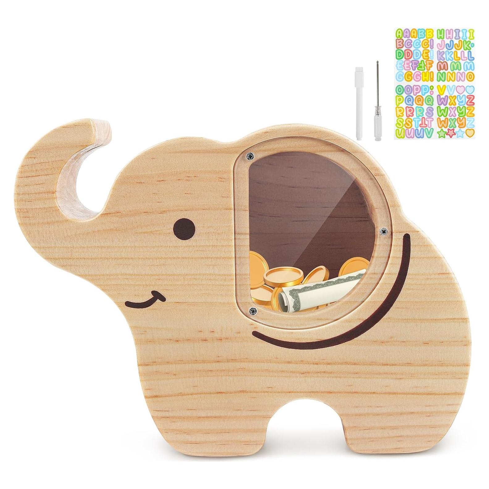 Hucha Elefante de Madera Wooshwa para Niños 22.8x17x6 cm