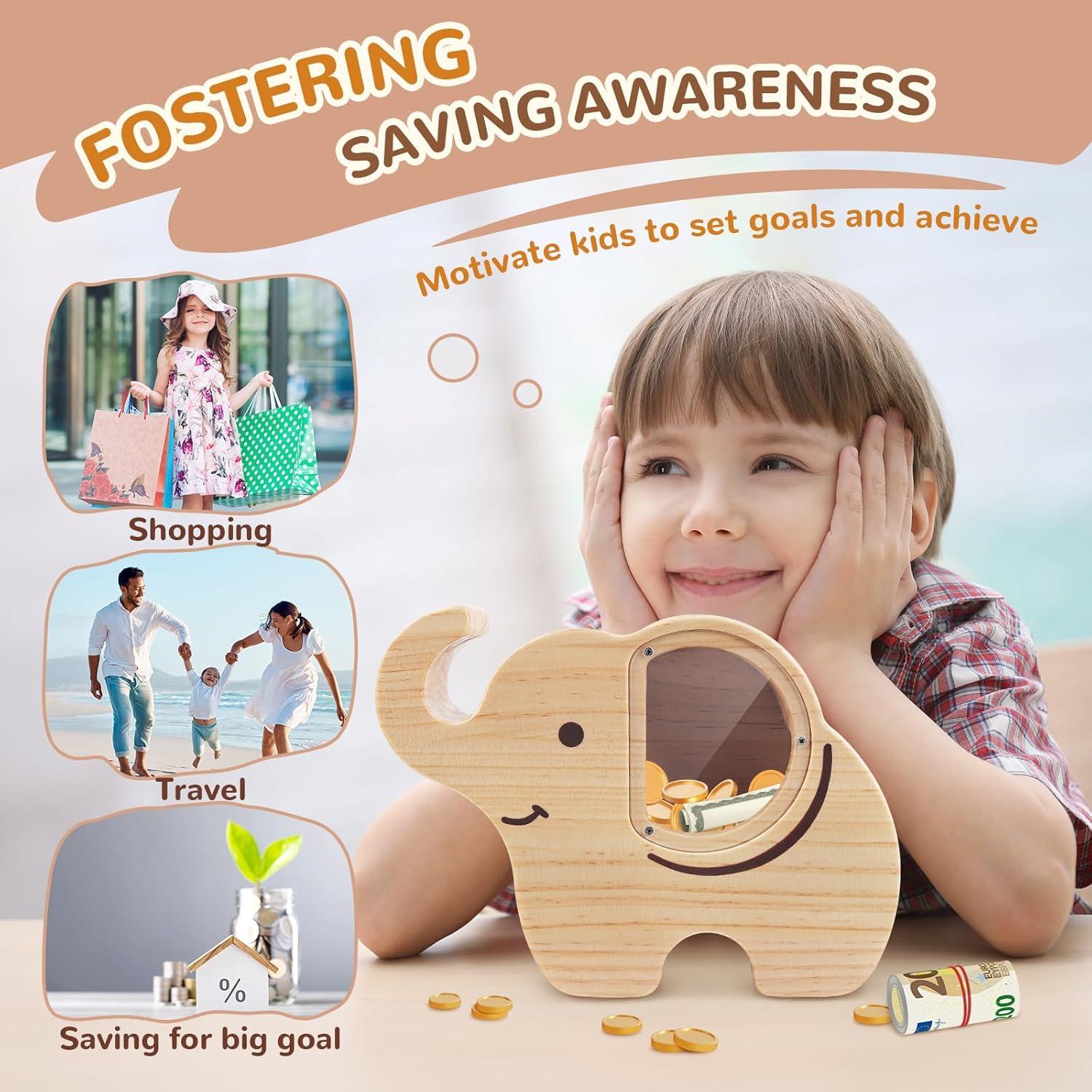 Hucha Elefante de Madera Wooshwa para Niños 22.8x17x6 cm