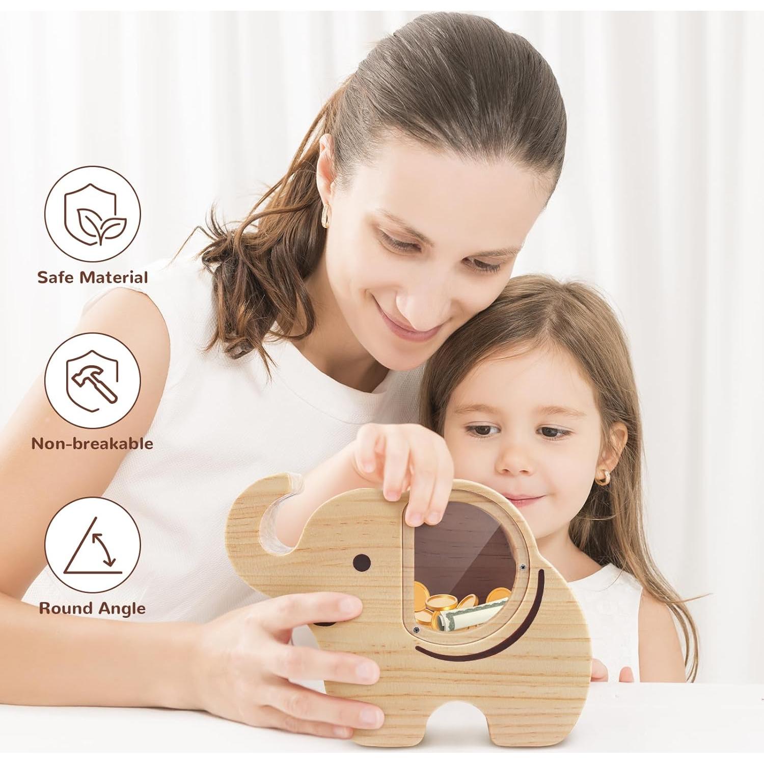 Hucha Elefante de Madera Wooshwa para Niños 22.8x17x6 cm