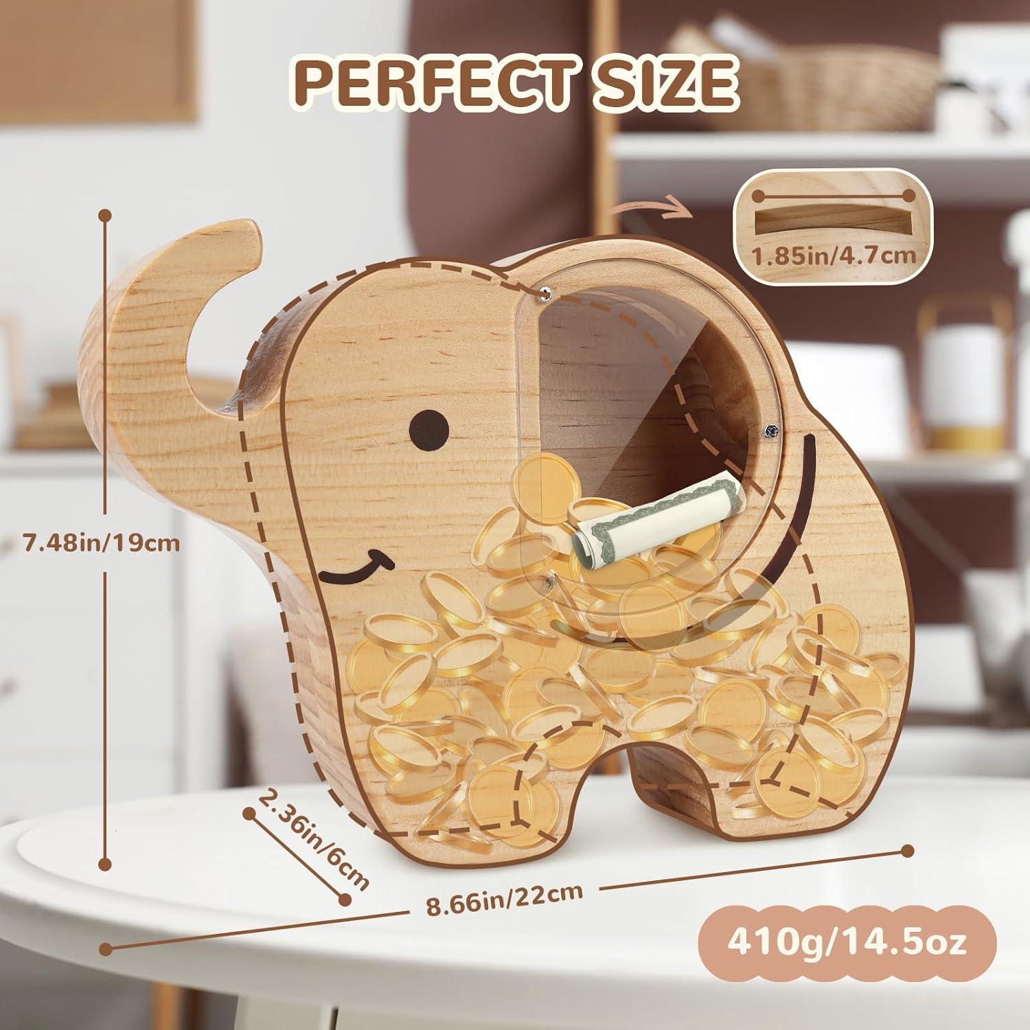 Hucha Elefante de Madera Wooshwa para Niños 22.8x17x6 cm