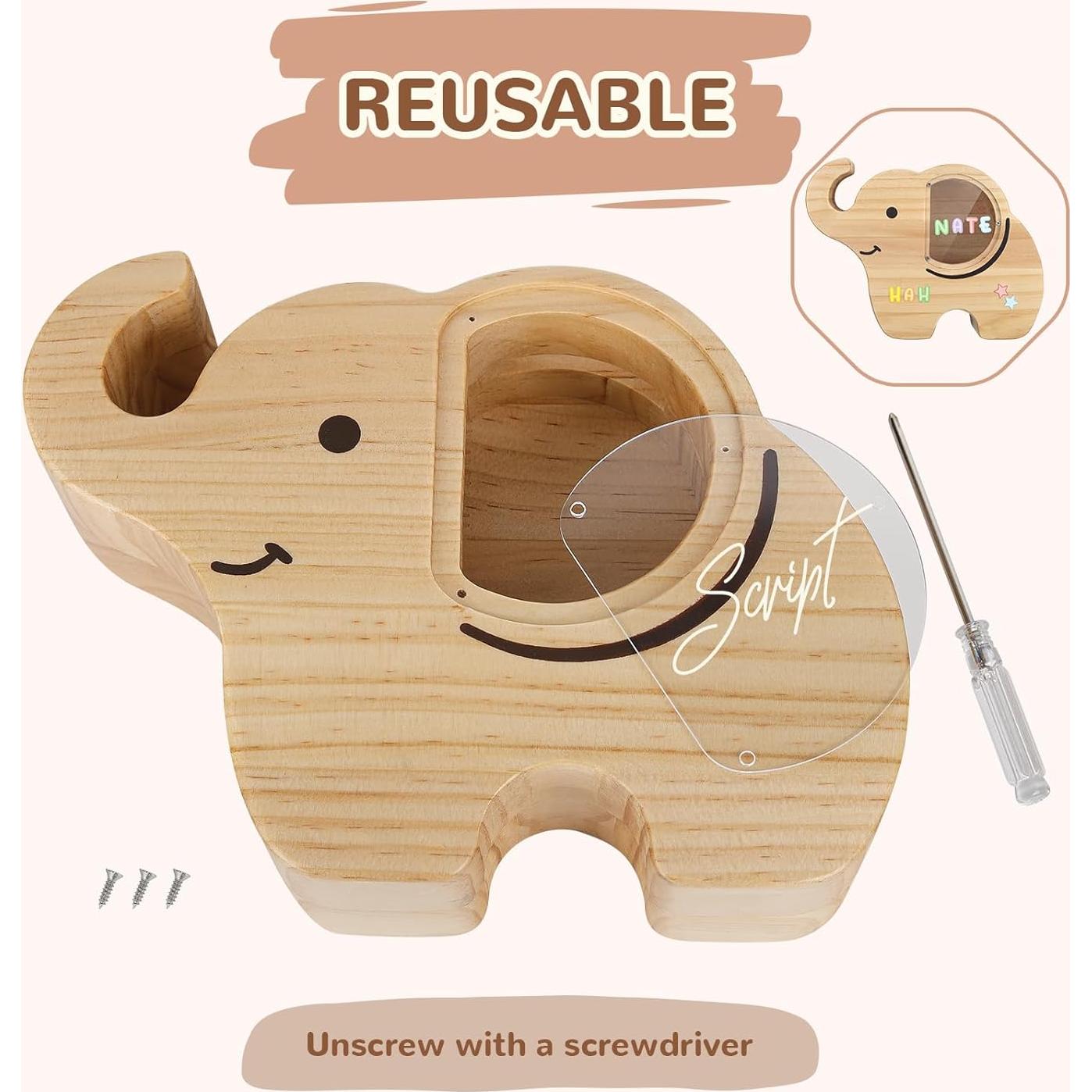 Hucha Elefante de Madera Wooshwa para Niños 22.8x17x6 cm