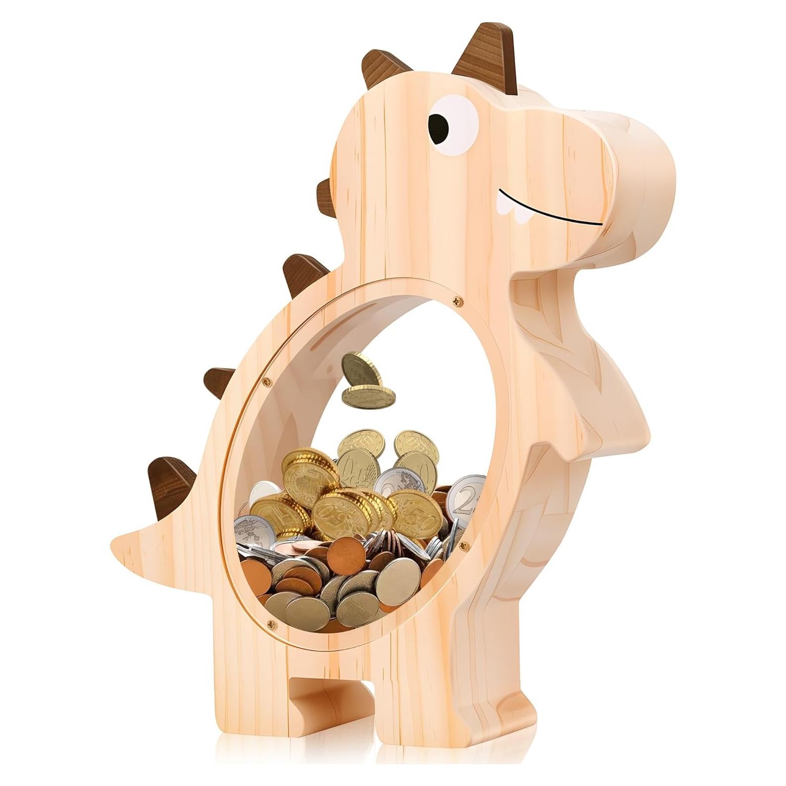 Hucha Dinosaurio de Madera Lulrsay con Ventana Transparente