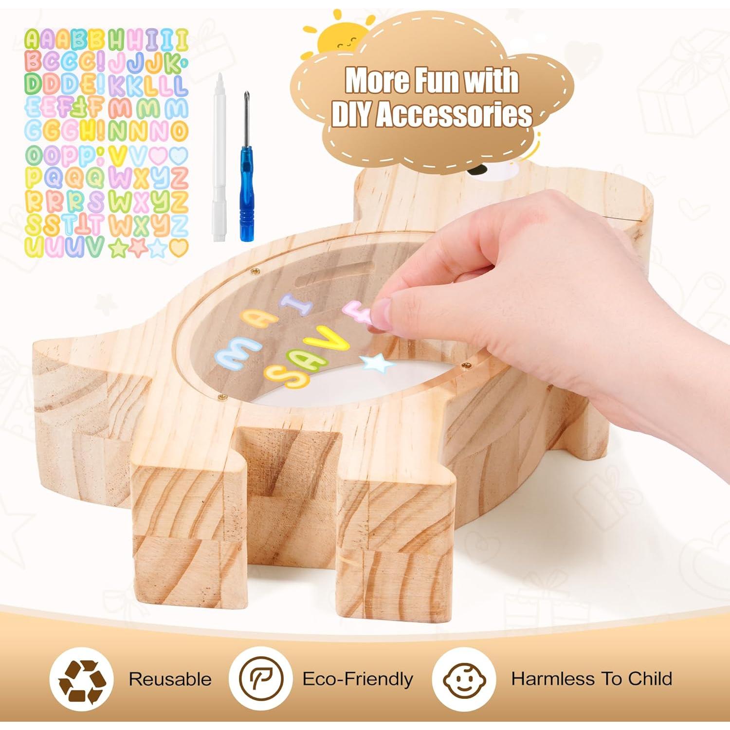 Hucha Dinosaurio de Madera Lulrsay con Ventana Transparente