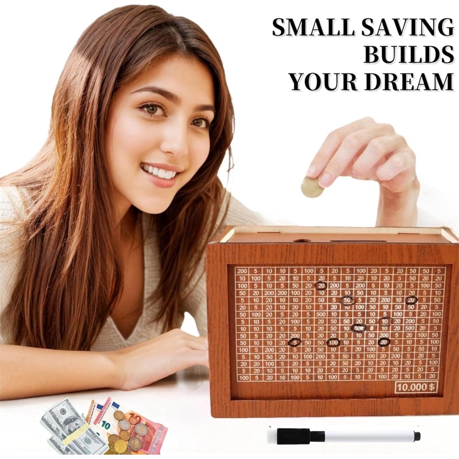 Caja de Ahorros de Madera Jxueych 10k con Contador - Marrón