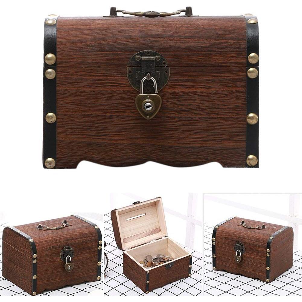 Hucha de Madera Tookie con Cerradura Vintage 14x15x20cm