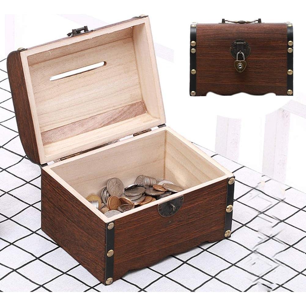 Hucha de Madera Tookie con Cerradura Vintage 14x15x20cm