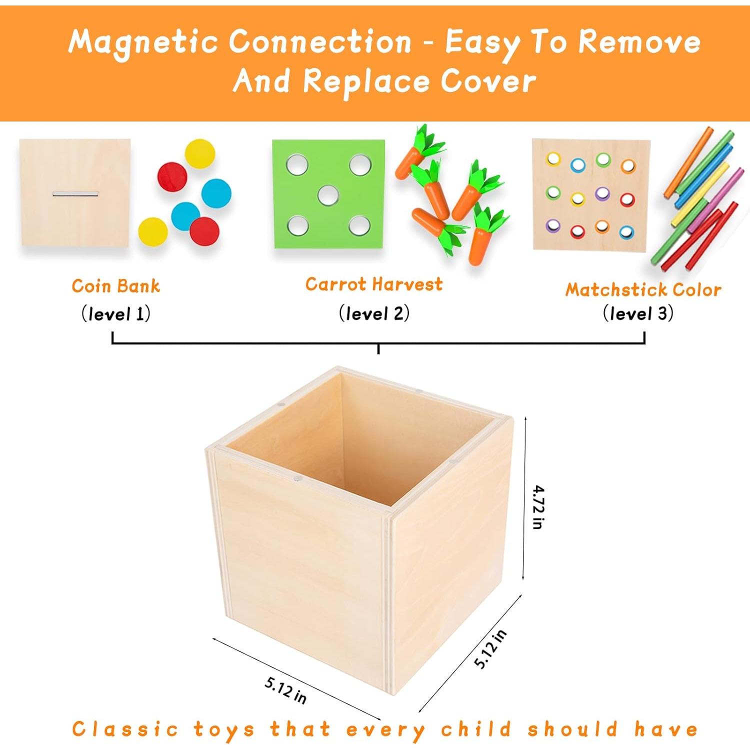 Adena Montessori Kit de Juego 3 en 1 de Madera para Bebés