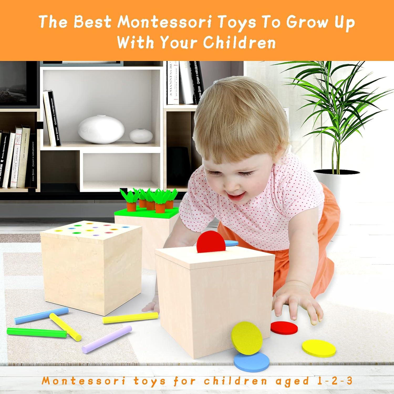 Adena Montessori Kit de Juego 3 en 1 de Madera para Bebés