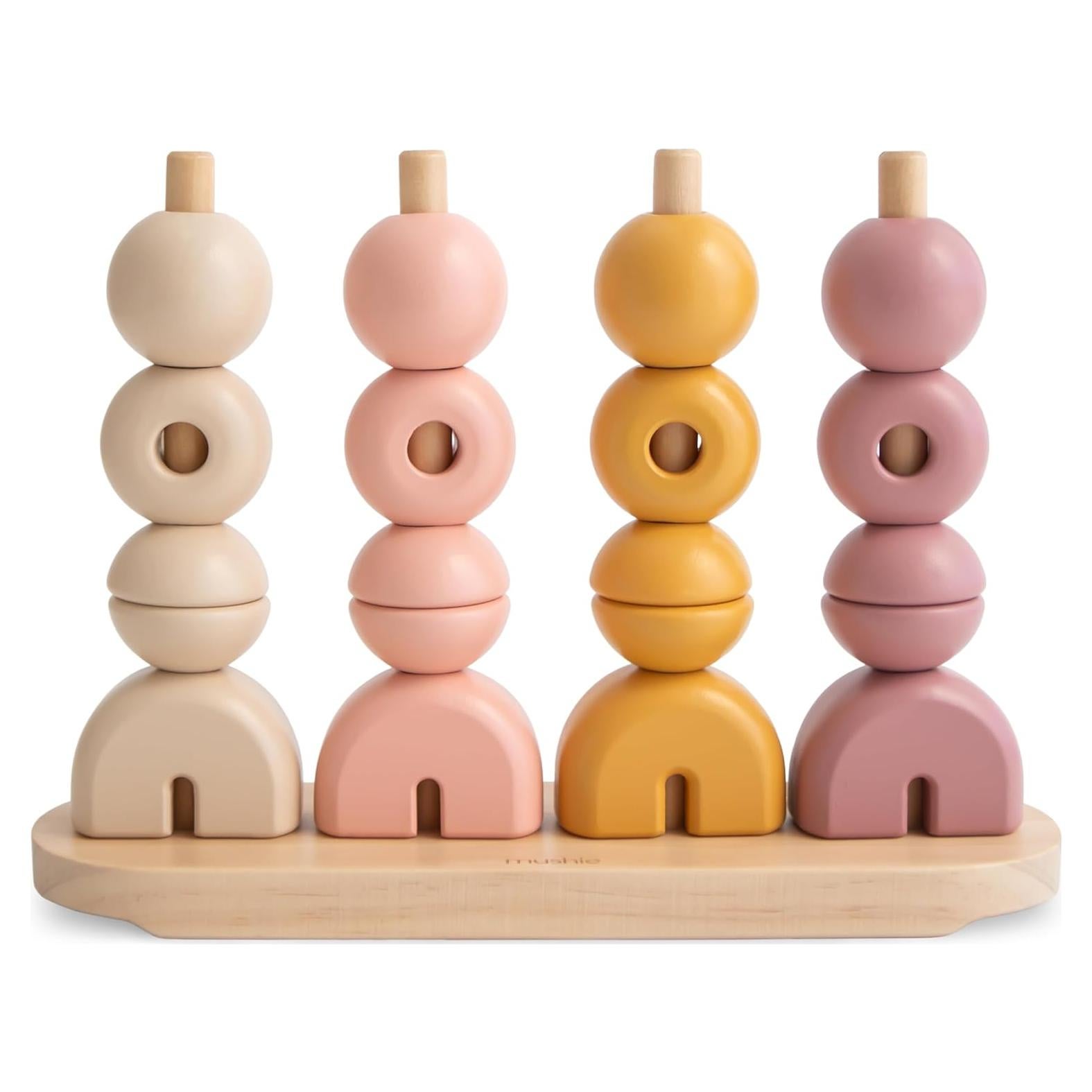 Apilador de Formas de Madera Mushie - Juguete Educativo 19x8x25 cm