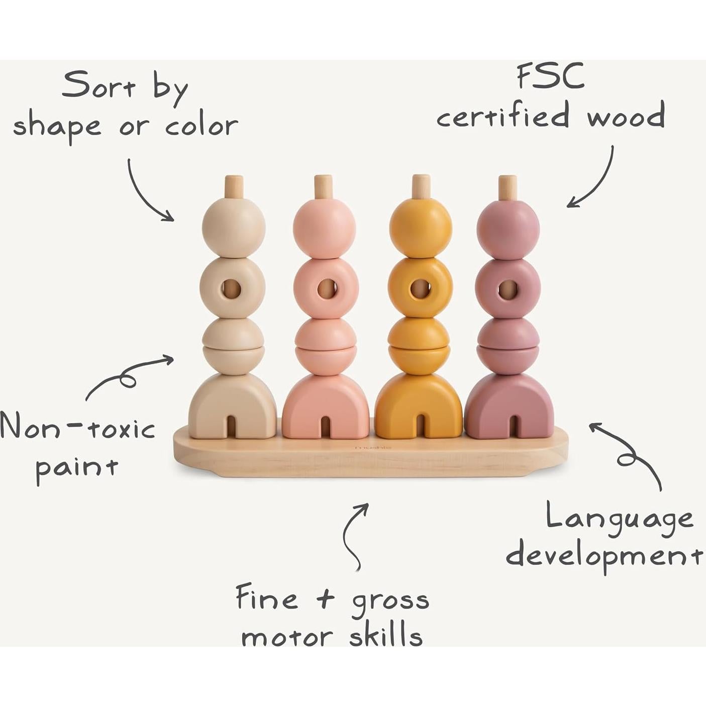 Apilador de Formas de Madera Mushie - Juguete Educativo 19x8x25 cm