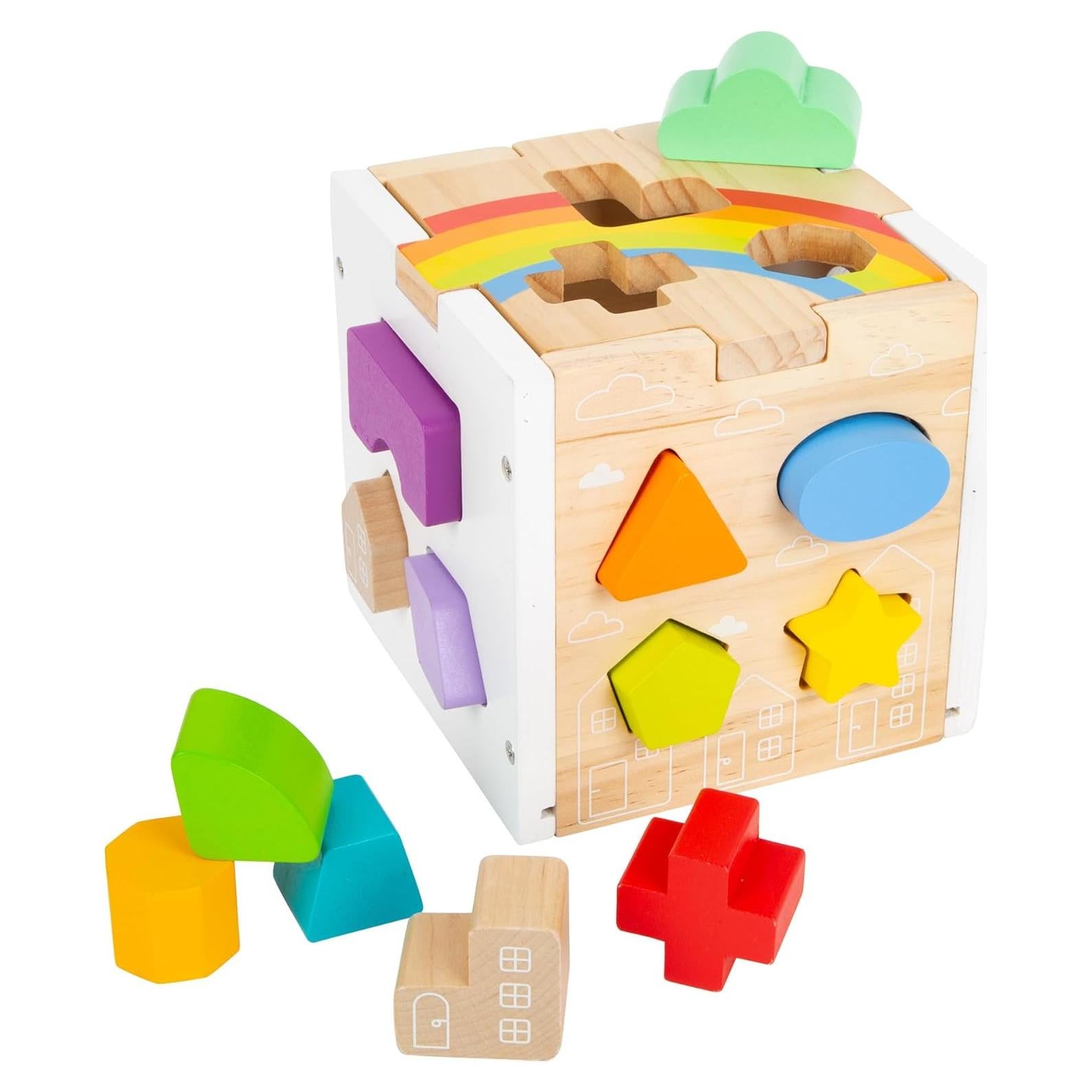 Cubo Clasificador de Formas Arcoíris Small Foot - Juguete Educativo 13 Formas