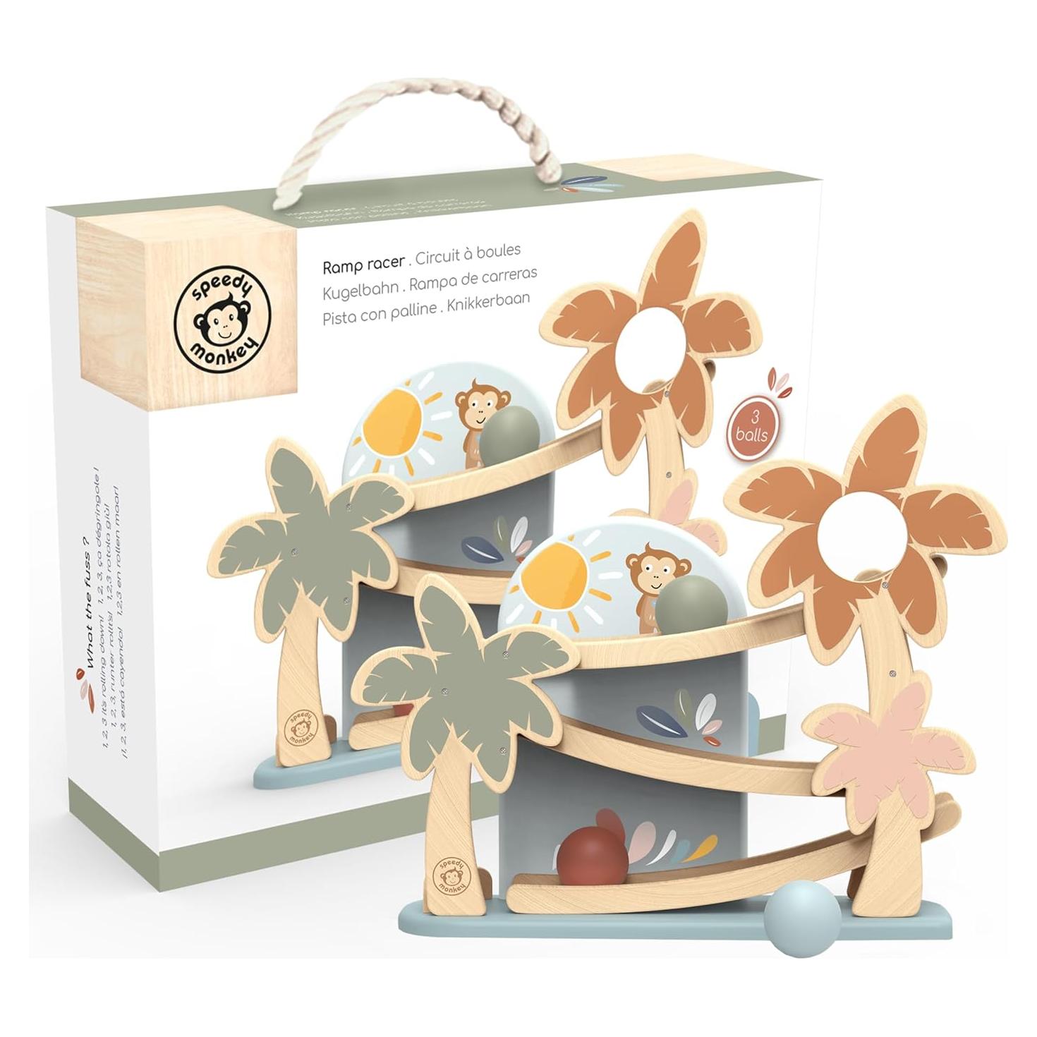 Ramp Racer de Madera SPEEDY MONKEY con 3 Bolas para Niños