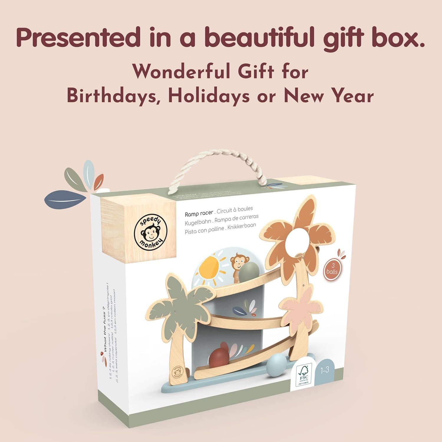 Ramp Racer de Madera SPEEDY MONKEY con 3 Bolas para Niños