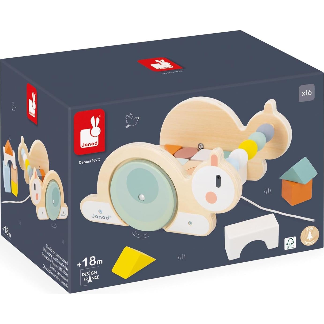 Carrito de Arrastre Janod Sweet Cocoon con 17 Cubos de Madera