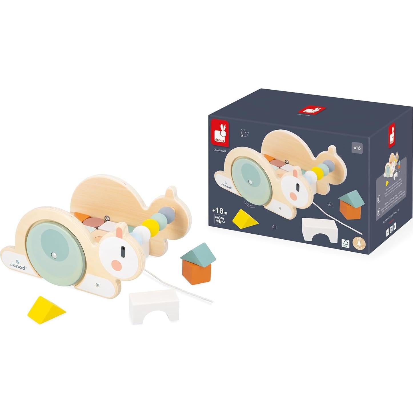 Carrito de Arrastre Janod Sweet Cocoon con 17 Cubos de Madera