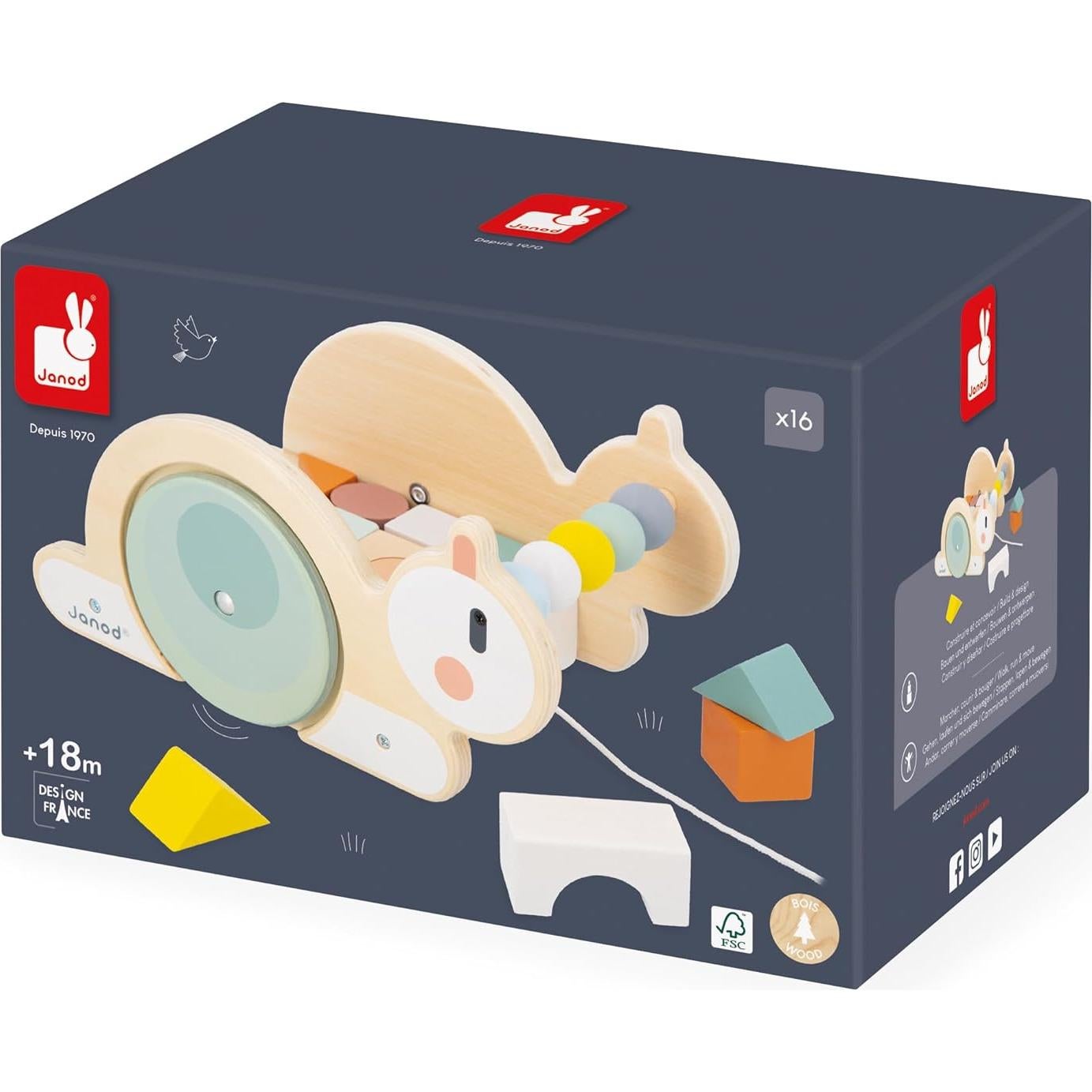 Carrito de Arrastre Janod Sweet Cocoon con 17 Cubos de Madera