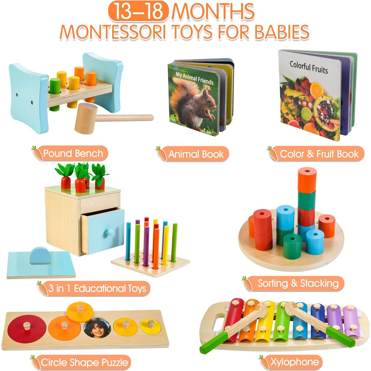 Caja Educativa Montessori 9 en 1 para Bebés 0-18 Meses WOODMAM