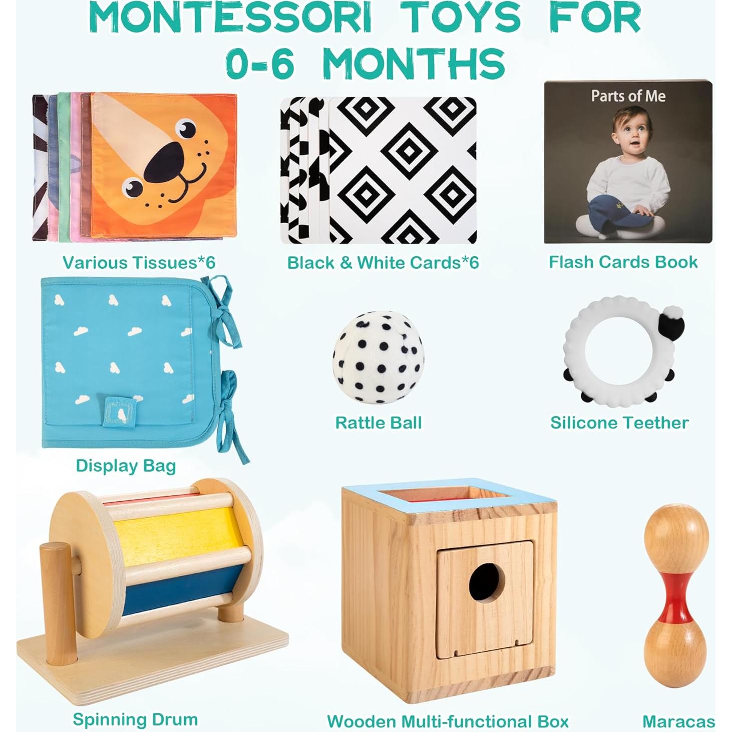 Caja Educativa Montessori 9 en 1 para Bebés 0-18 Meses WOODMAM
