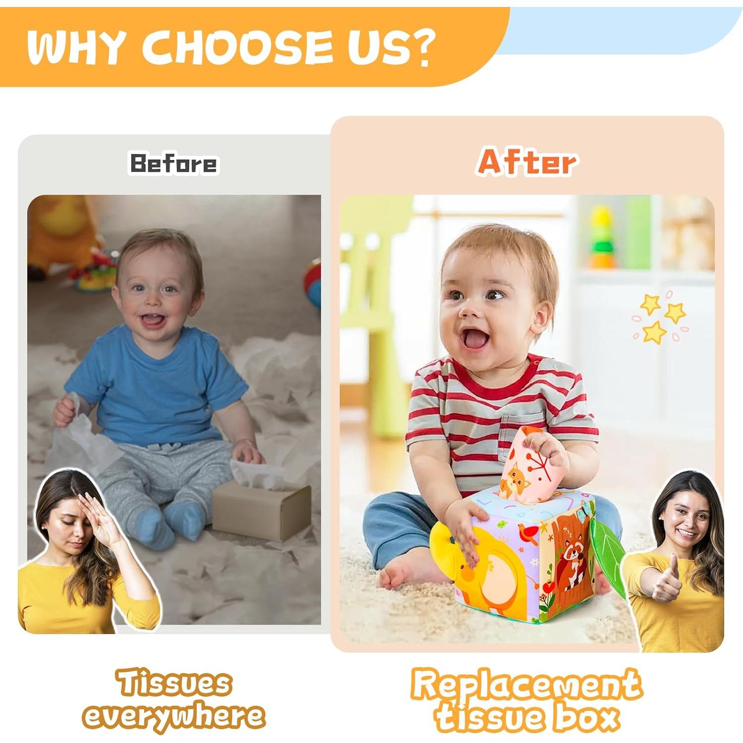 Juguete Sensorial de Caja de Pañuelos Yeeeasy para Bebés