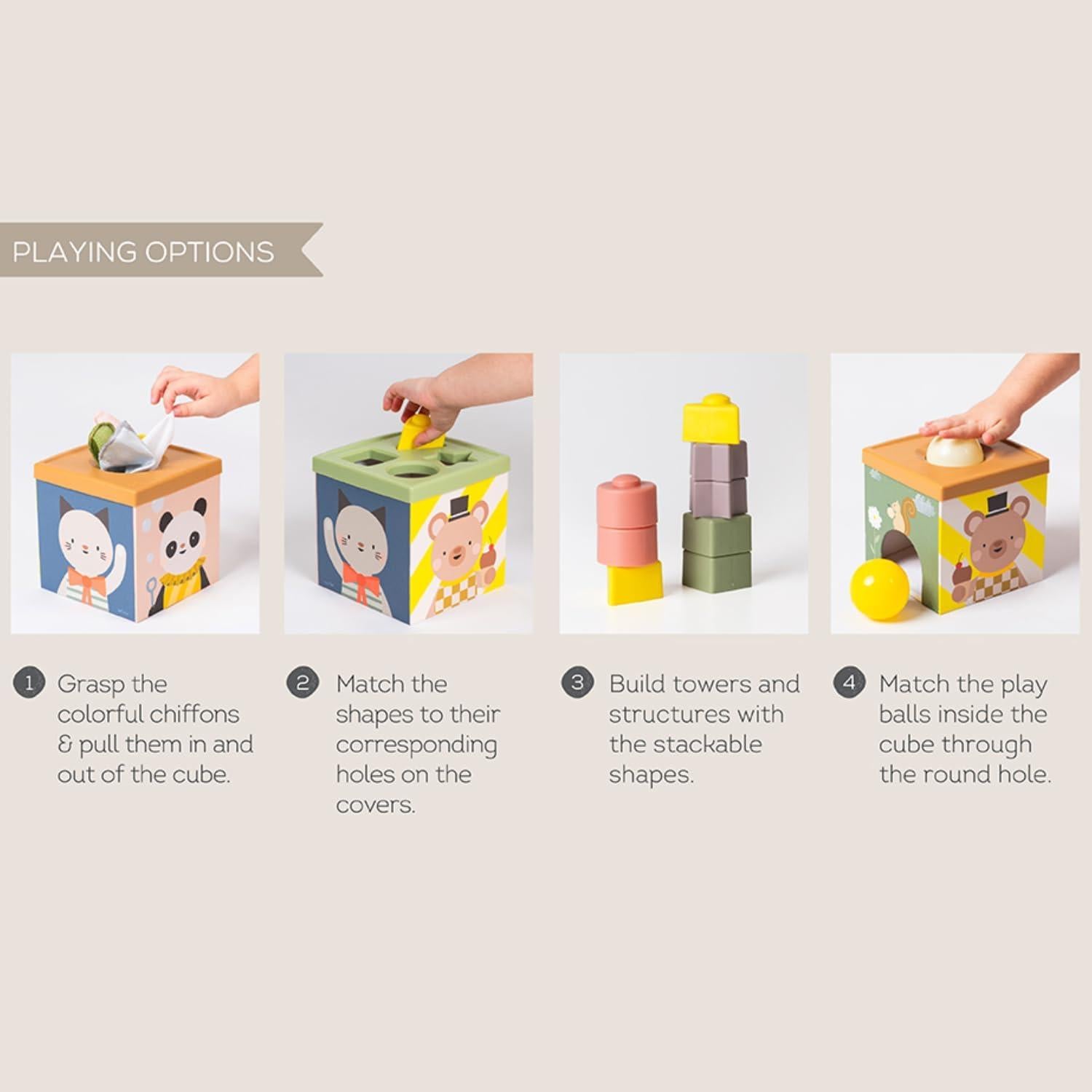 Cubo de Actividades Montessori Taf Toys 16 Piezas para Bebés