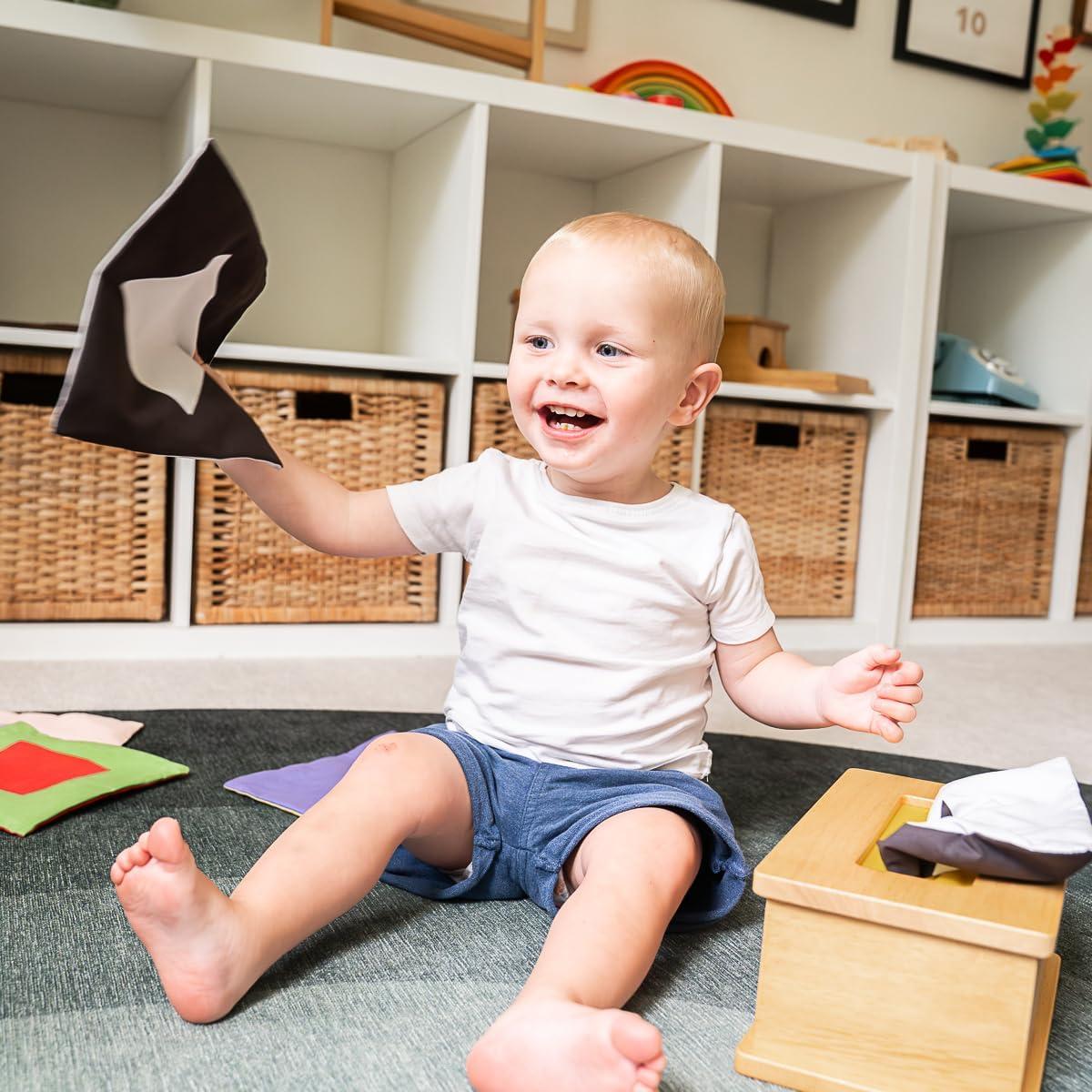 Caja de Tejido Sensorial Montessori para Bebés 6-12 Meses
