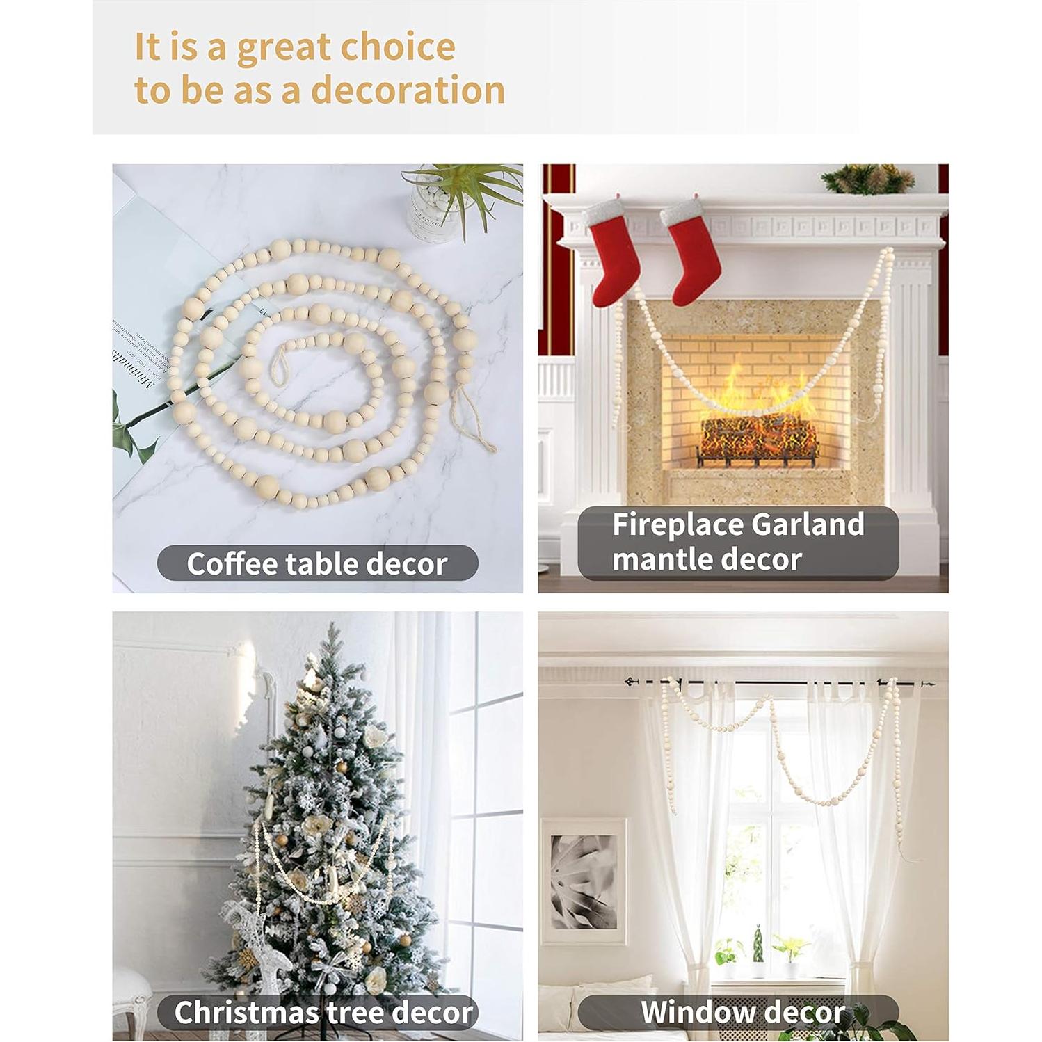 Guirnalda de Cuentas de Madera Natural DualFerv 213 cm Decoración Boho