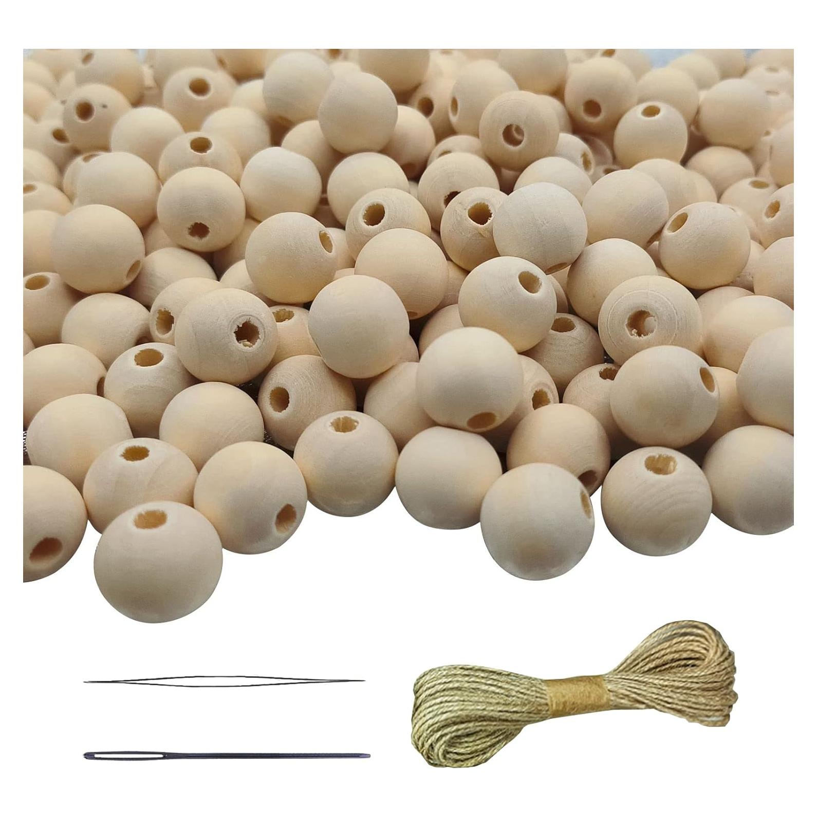 400 Perlas de Madera Natural 12mm SMANTA + Cuerda y Agujas