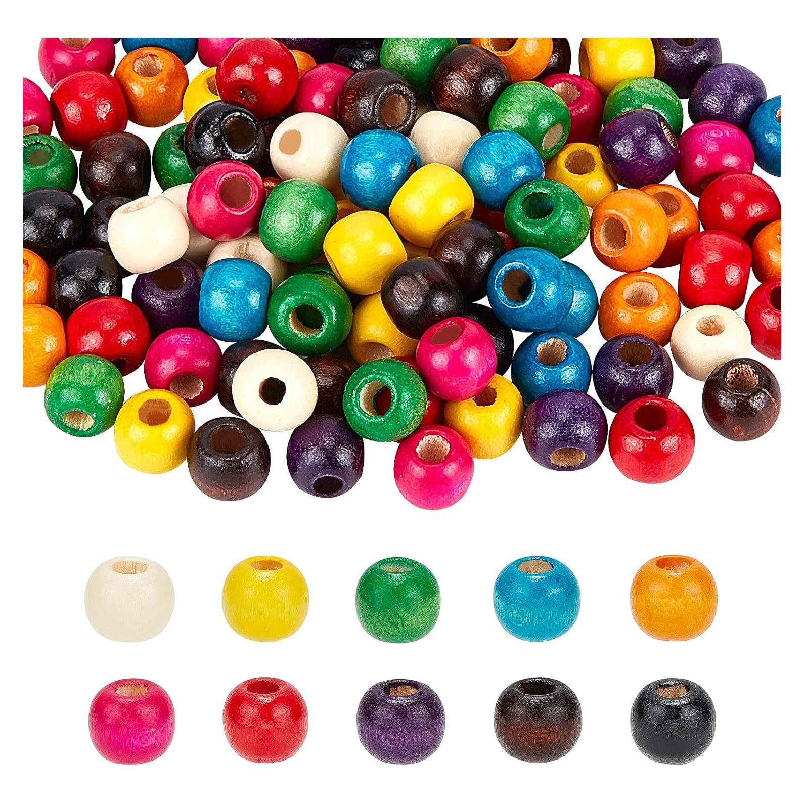PH PandaHall 300pcs Colorful Wooden Beads, 10 Colors 10mm Wood Bead Painted Round Wood Spacer Bead 4mm Large Hole Wooden Beads for Jewelry Making Braiding Hair Macrame DIY Craft Project Bird Swing