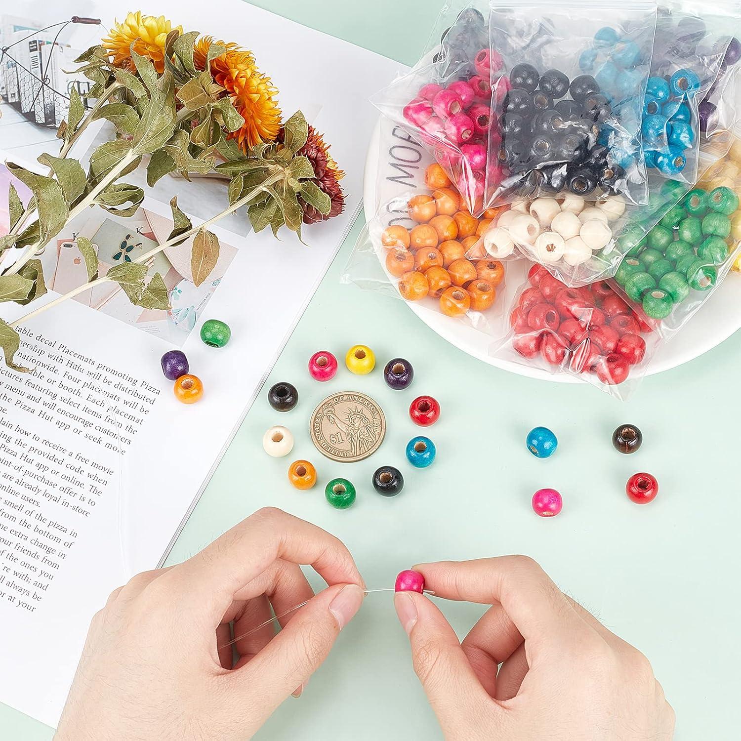 PH PandaHall 300pcs Colorful Wooden Beads, 10 Colors 10mm Wood Bead Painted Round Wood Spacer Bead 4mm Large Hole Wooden Beads for Jewelry Making Braiding Hair Macrame DIY Craft Project Bird Swing