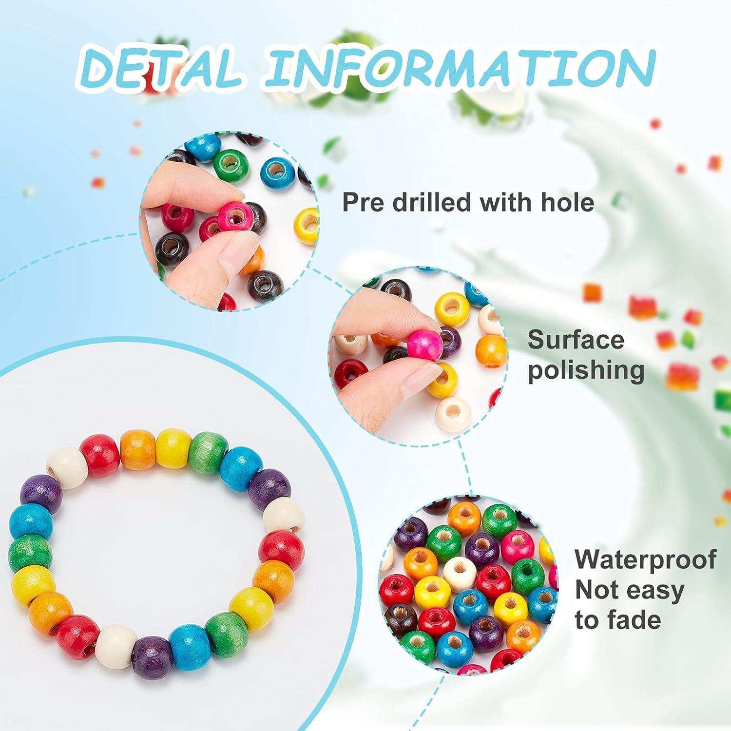 PH PandaHall 300pcs Colorful Wooden Beads, 10 Colors 10mm Wood Bead Painted Round Wood Spacer Bead 4mm Large Hole Wooden Beads for Jewelry Making Braiding Hair Macrame DIY Craft Project Bird Swing