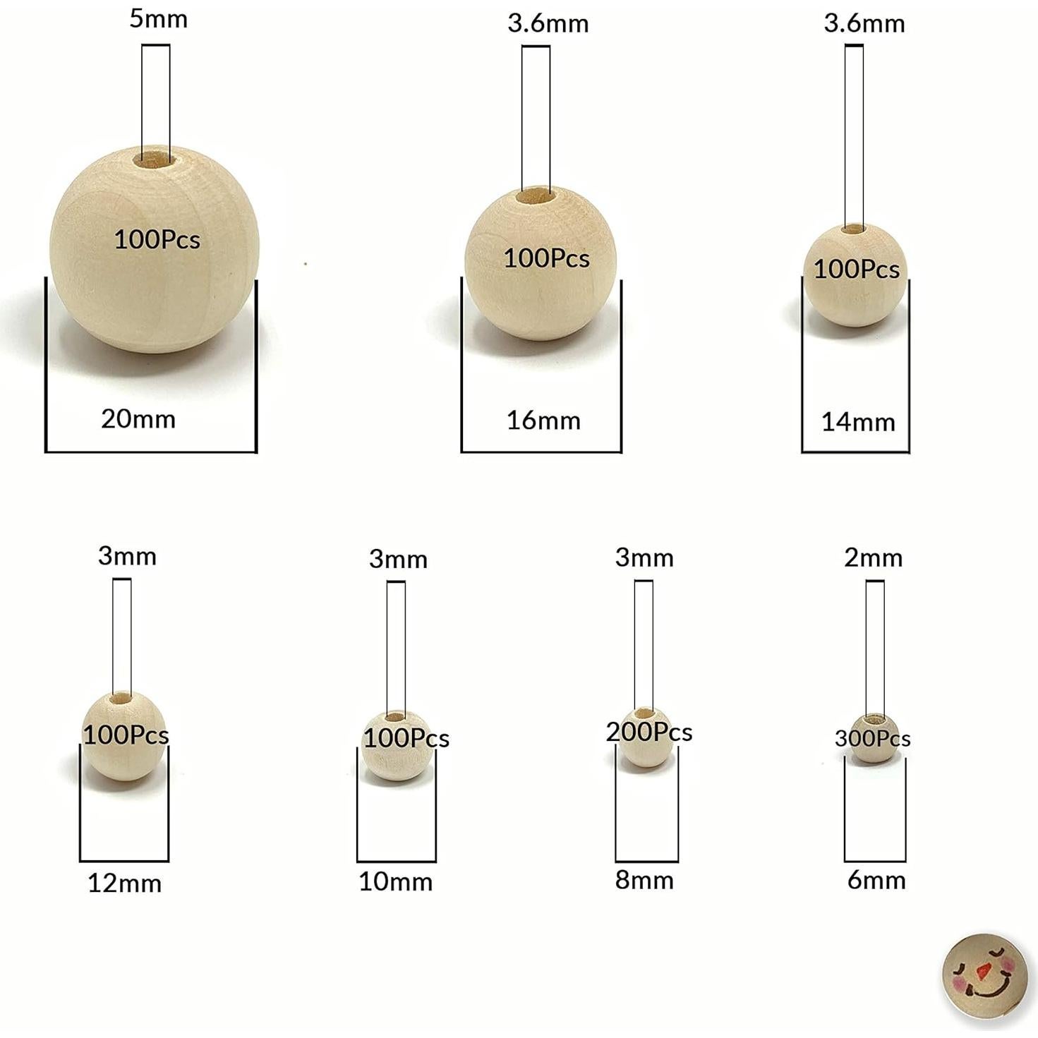 1000 Cuentas de Madera Natural Embellish - 7 Tamaños