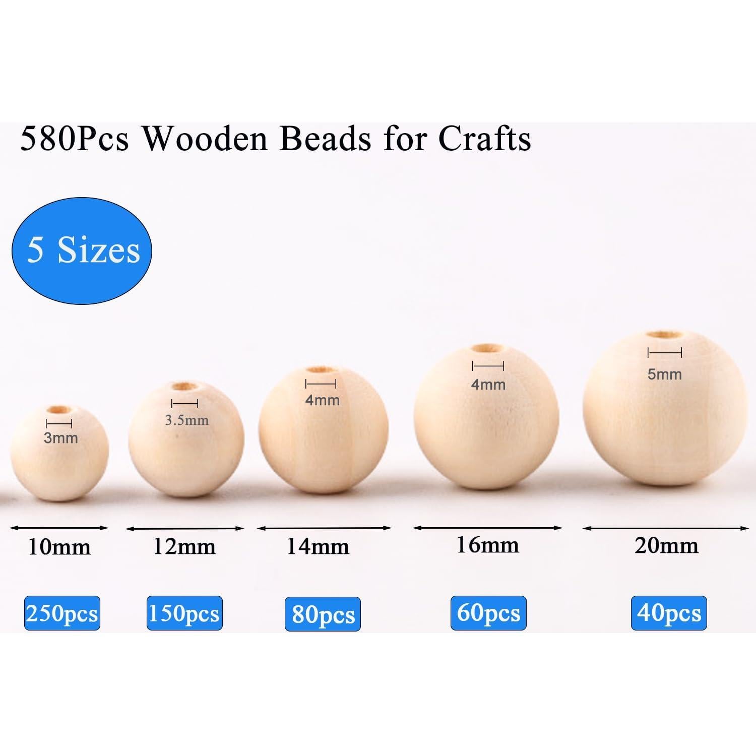 580 Cuentas de Madera Natural FXCROTG para Manualidades DIY