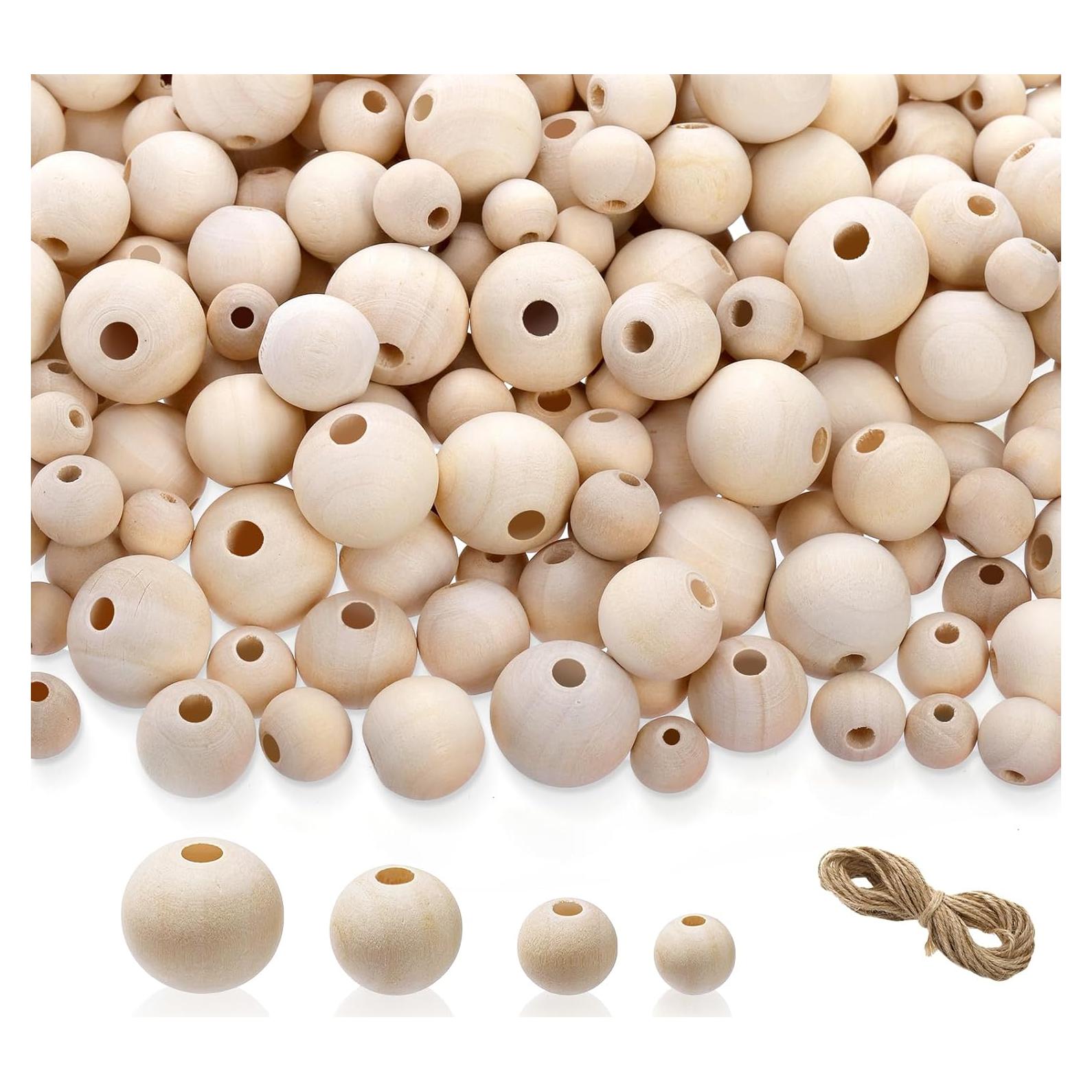 Foraineam Set 1200 Perlas de Madera Redondas 10-20mm DIY