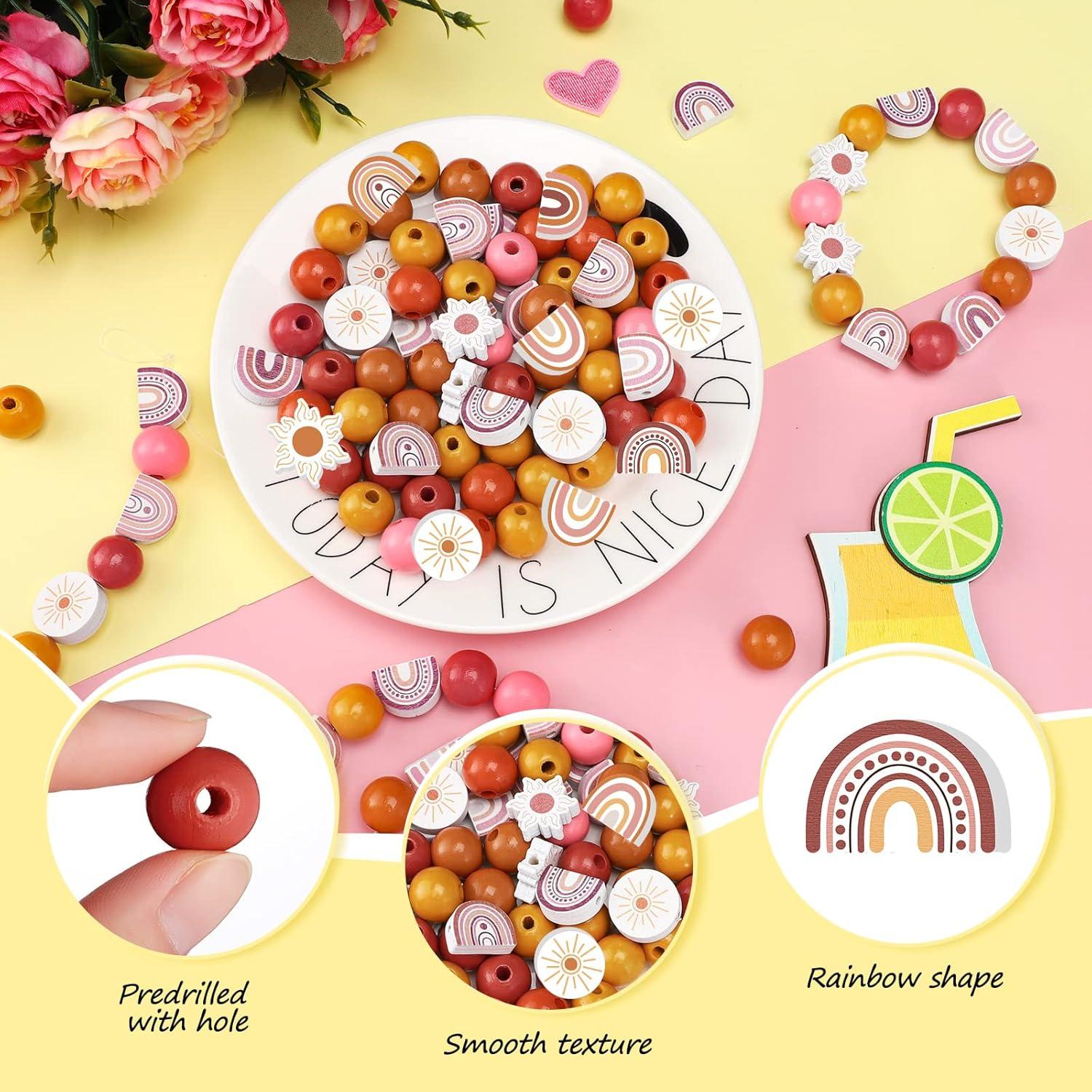 200 Perlas de Madera Arcoíris Waydress para Manualidades DIY