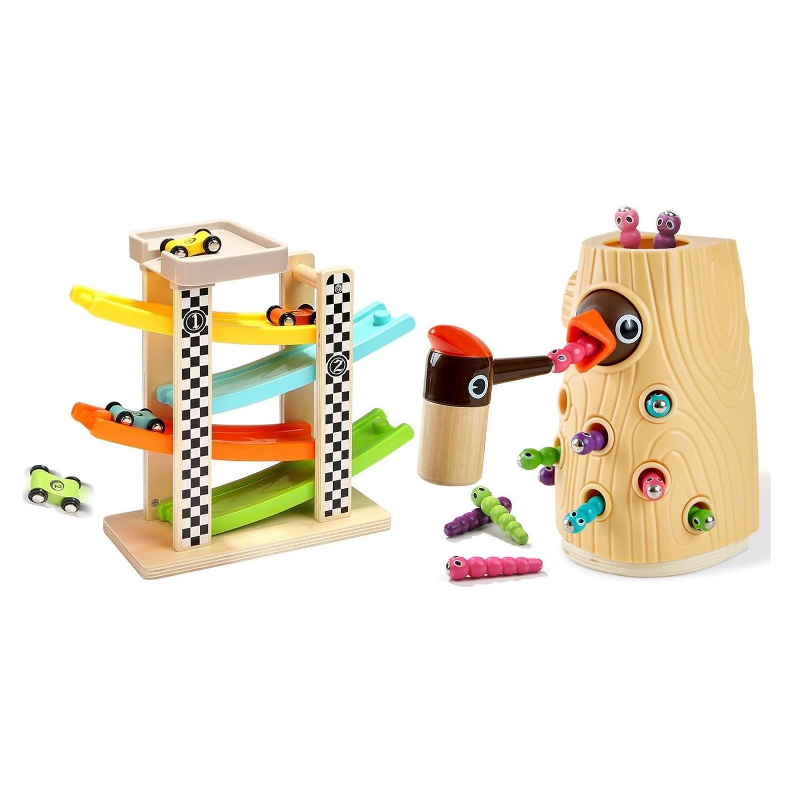 Juguete Montessori de Captura de Gusanos y Pista de Autos