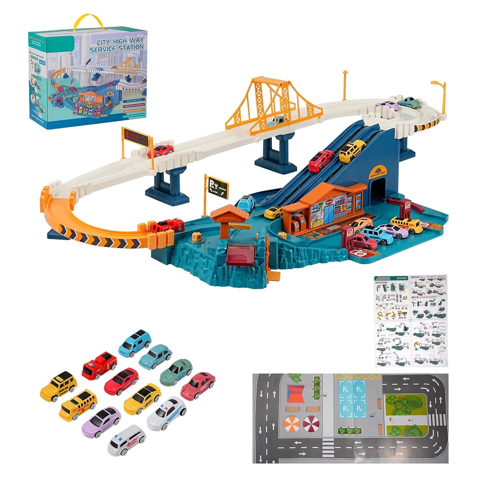 Pista de Coches de Juguete MAKUQI Ciudad con 12 Vehículos