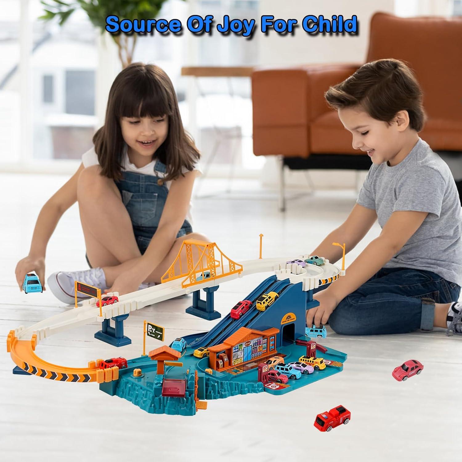 Pista de Coches de Juguete MAKUQI Ciudad con 12 Vehículos