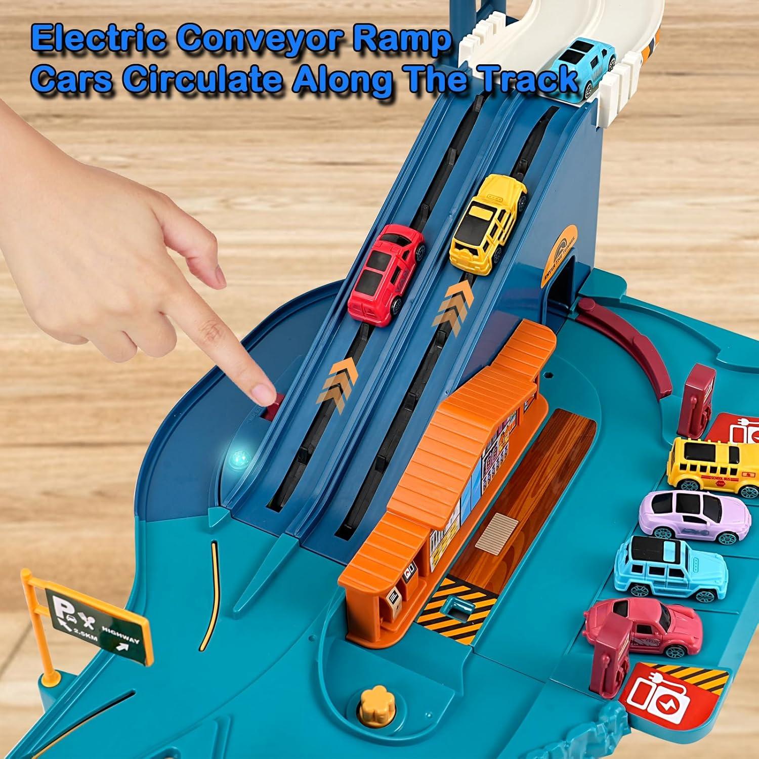 Pista de Coches de Juguete MAKUQI Ciudad con 12 Vehículos