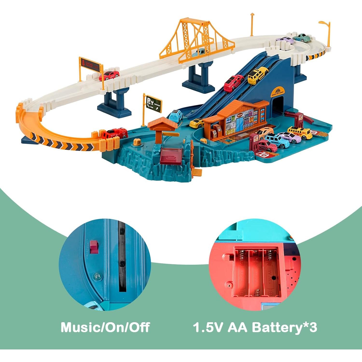 Pista de Coches de Juguete MAKUQI Ciudad con 12 Vehículos