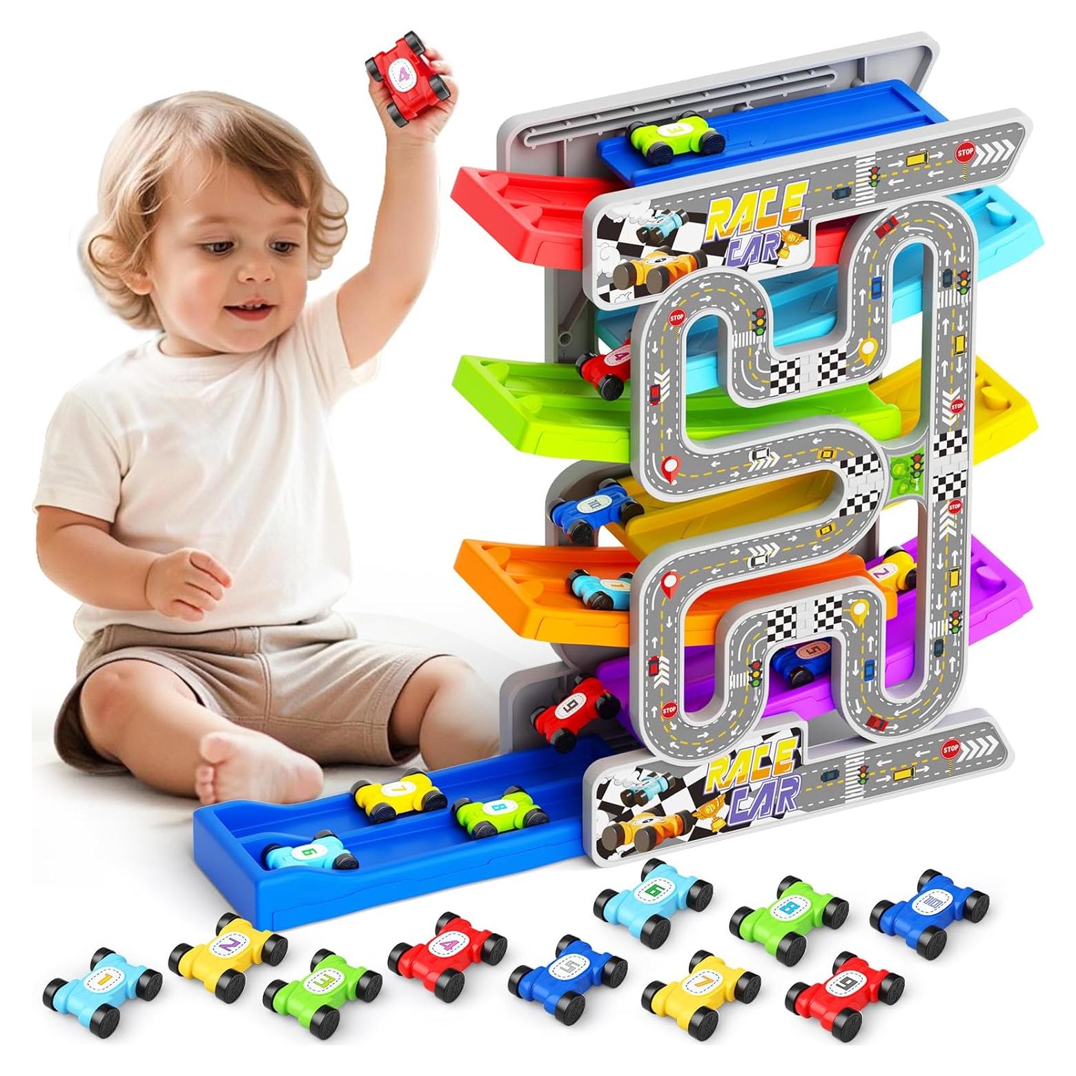 Juguete de Rampa de Coche Doble Pista aotipol con 10 Coches