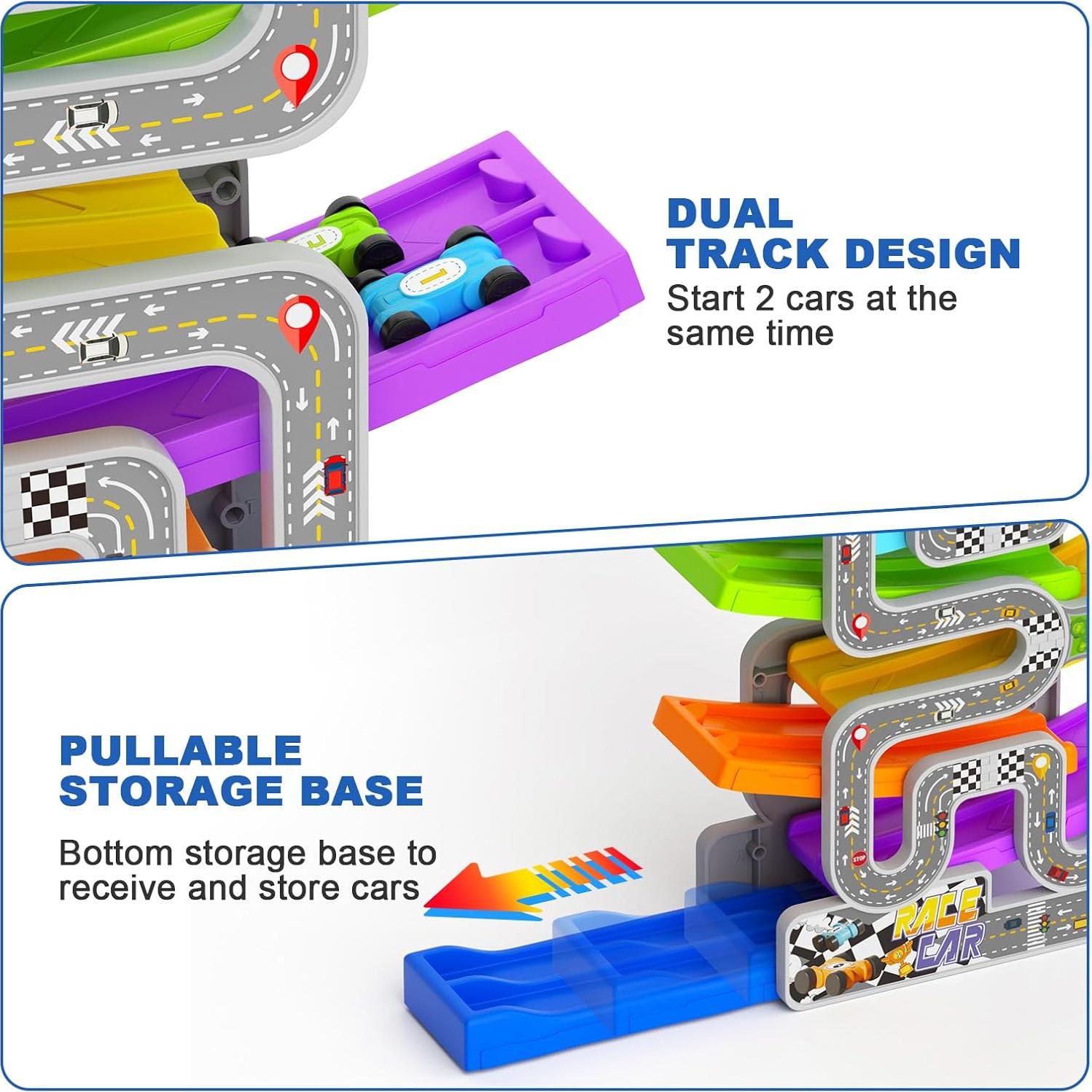 Juguete de Rampa de Coche Doble Pista aotipol con 10 Coches