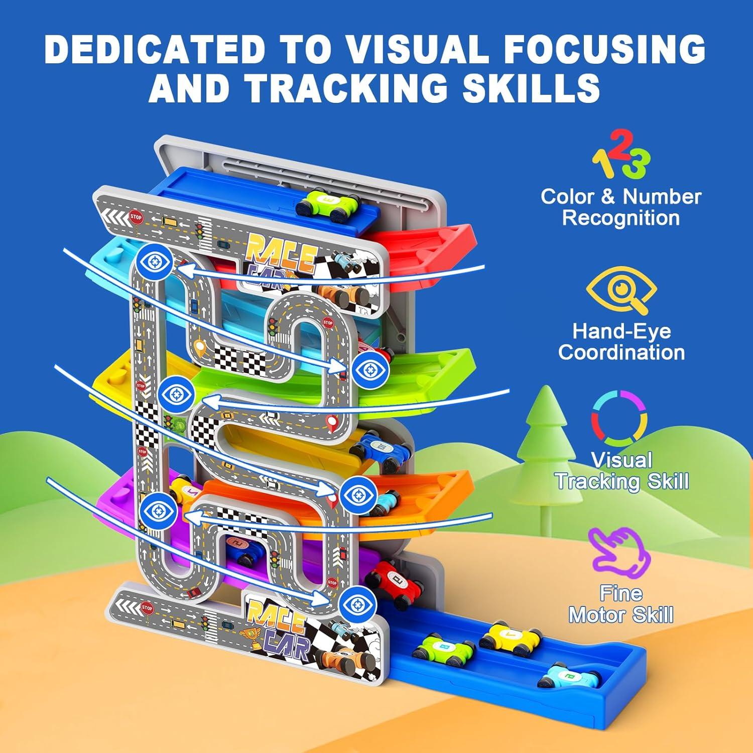 Juguete de Rampa de Coche Doble Pista aotipol con 10 Coches
