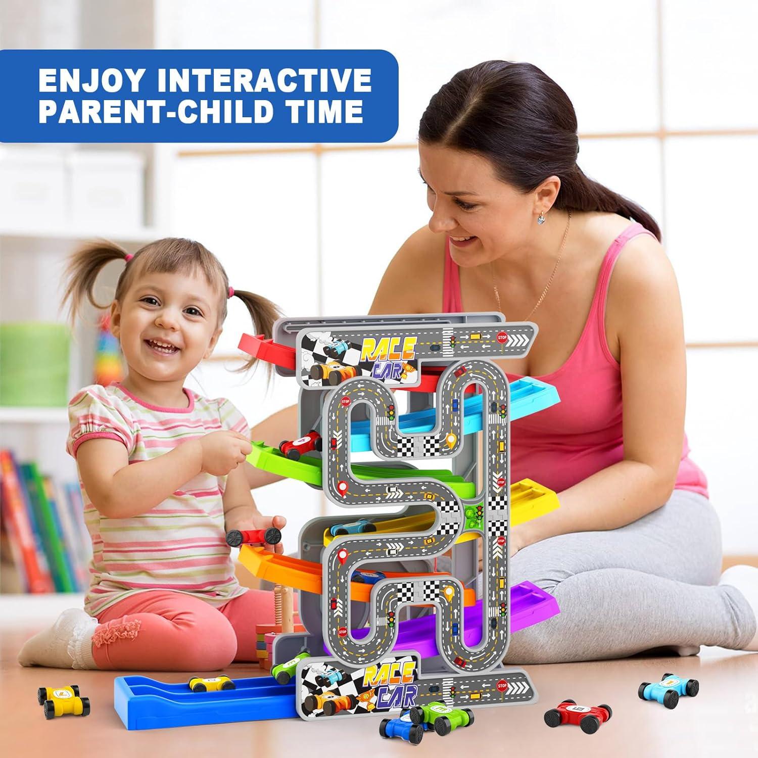 Juguete de Rampa de Coche Doble Pista aotipol con 10 Coches