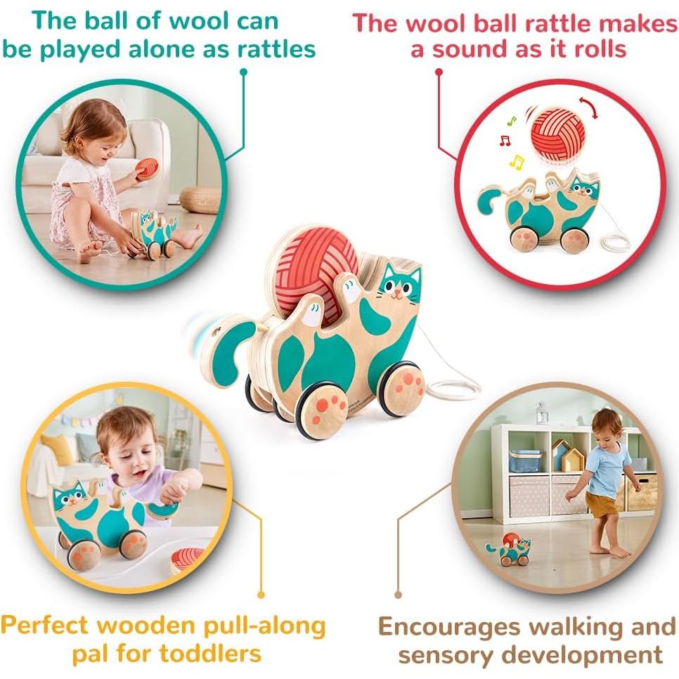 Hape Juguete Tirar y Rodar Gatito de Madera para Niños